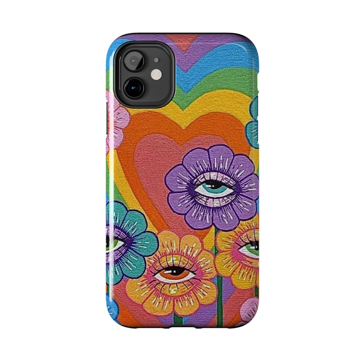 Psychedelic Eye Flower Tough Phone Case — Retro Rainbow Protective iPhone Cover