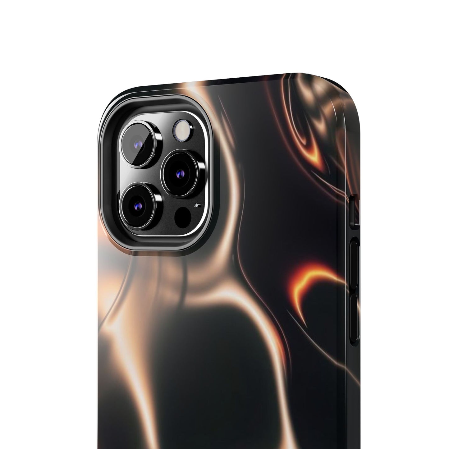 Abstract Liquid Glow Tough Phone Case — Black & Bronze Swirl Protective Cover