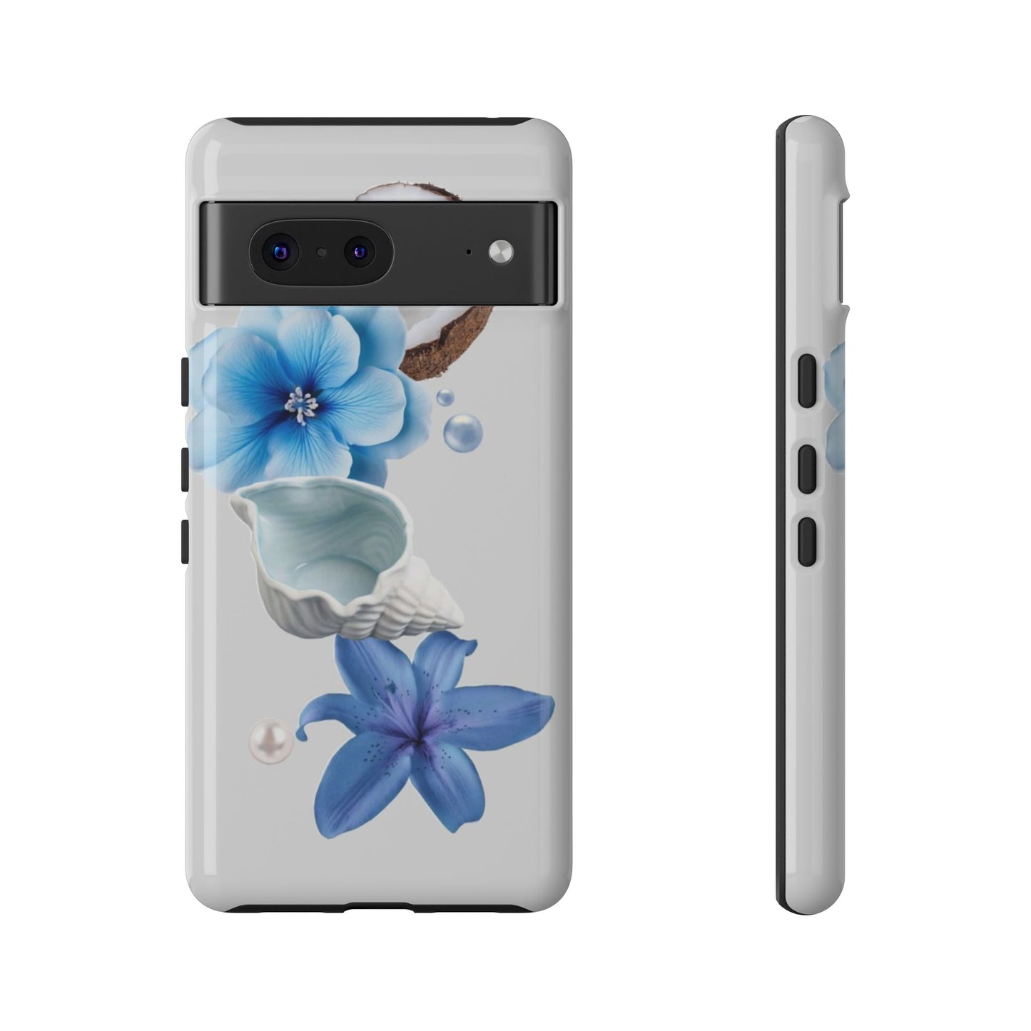 Tropical Blue Floral Phone Case — Coconut, Shell & Starfish Design