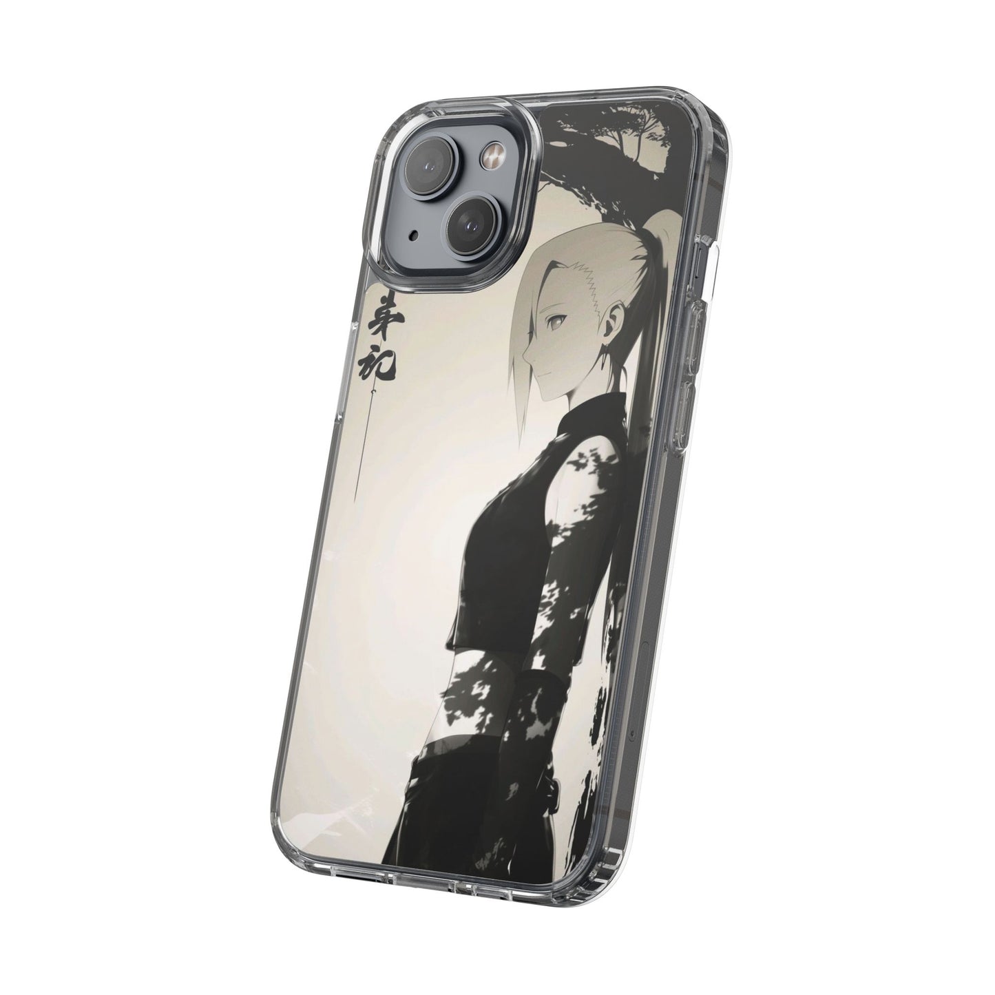 Anime Samurai Clear Phone Case — Monochrome Sumi-E Style