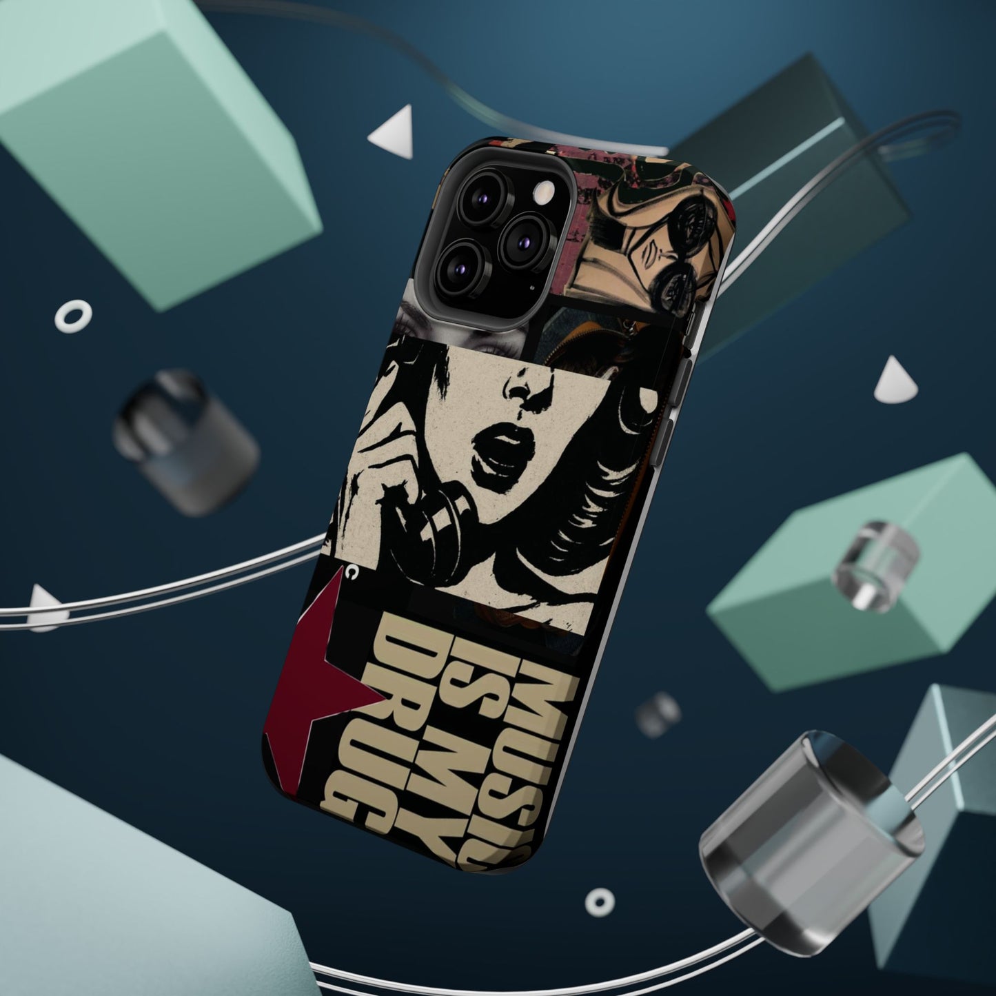 Magnetic Impact Phone Case — Retro Pop Art "Music Is My Drug" Design