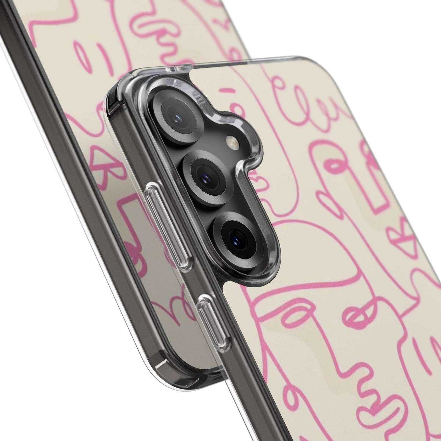 Clear Impact-Resistant Phone Case — Pink Minimalist Line Faces Design