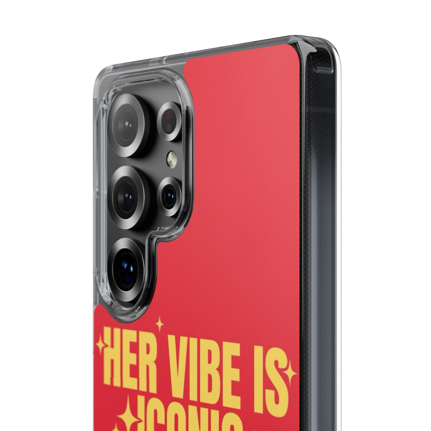 Clear Impact-Resistant Phone Case — "Her Vibe Is Iconic" Red Protective Cover