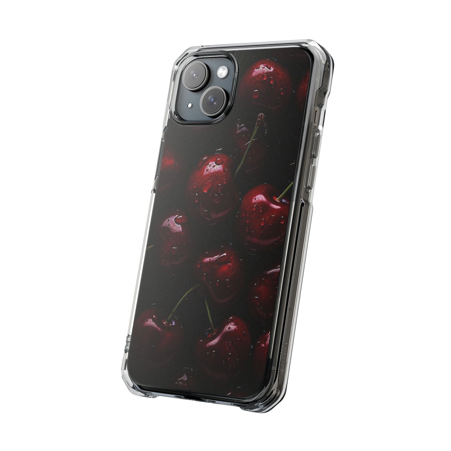 Cherry Pattern Clear Magnetic Phone Case — Dark Red Fruit Design
