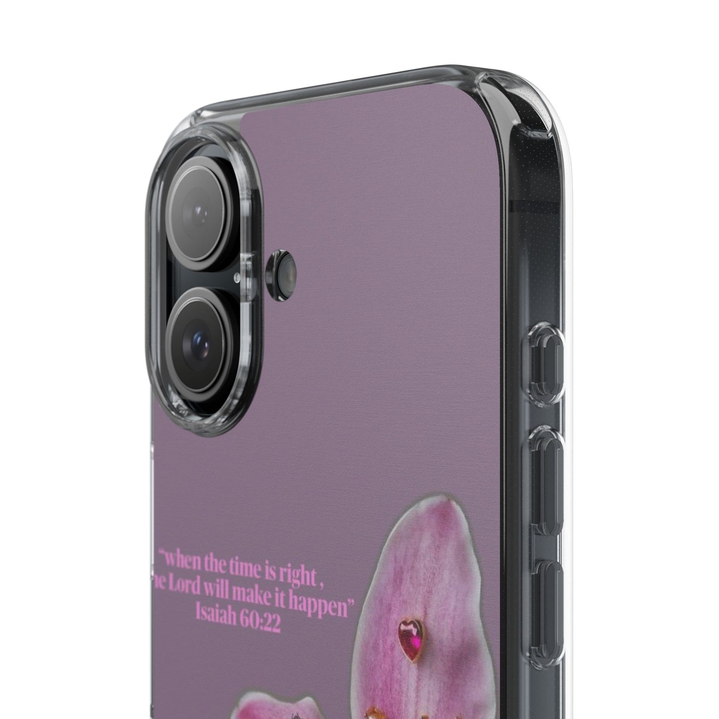Clear Floral Impact-Resistant Phone Case — "When the time is right" Rose Orchid Design