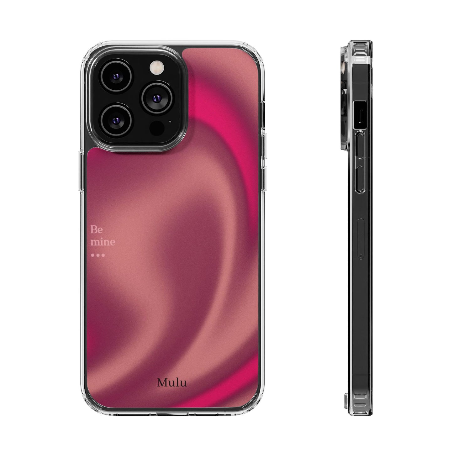 Clear Impact Phone Case — Pink Satin Swirl "Be mine" Design