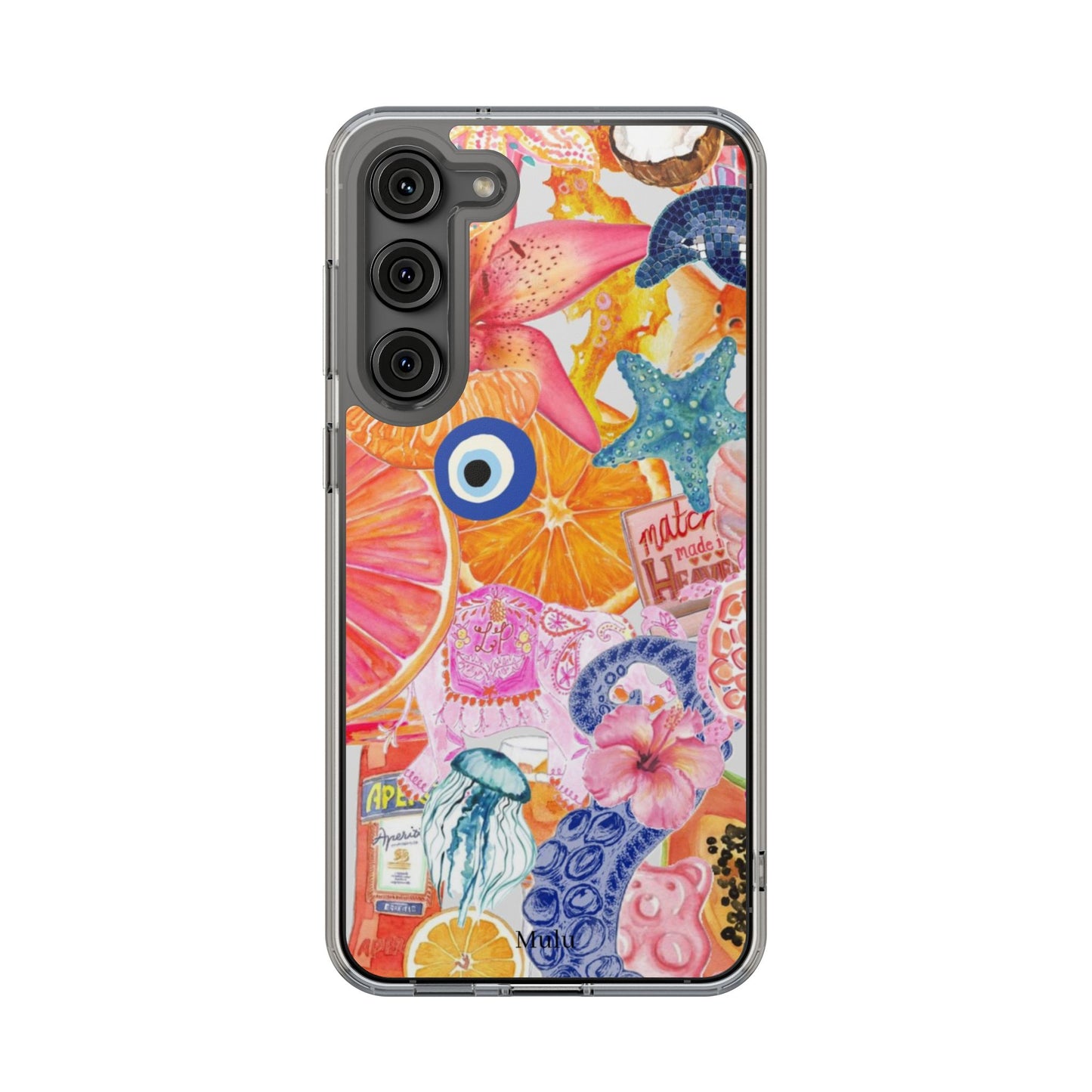 Clear Impact-Resistant Phone Case — Colorful Tropical Collage Design