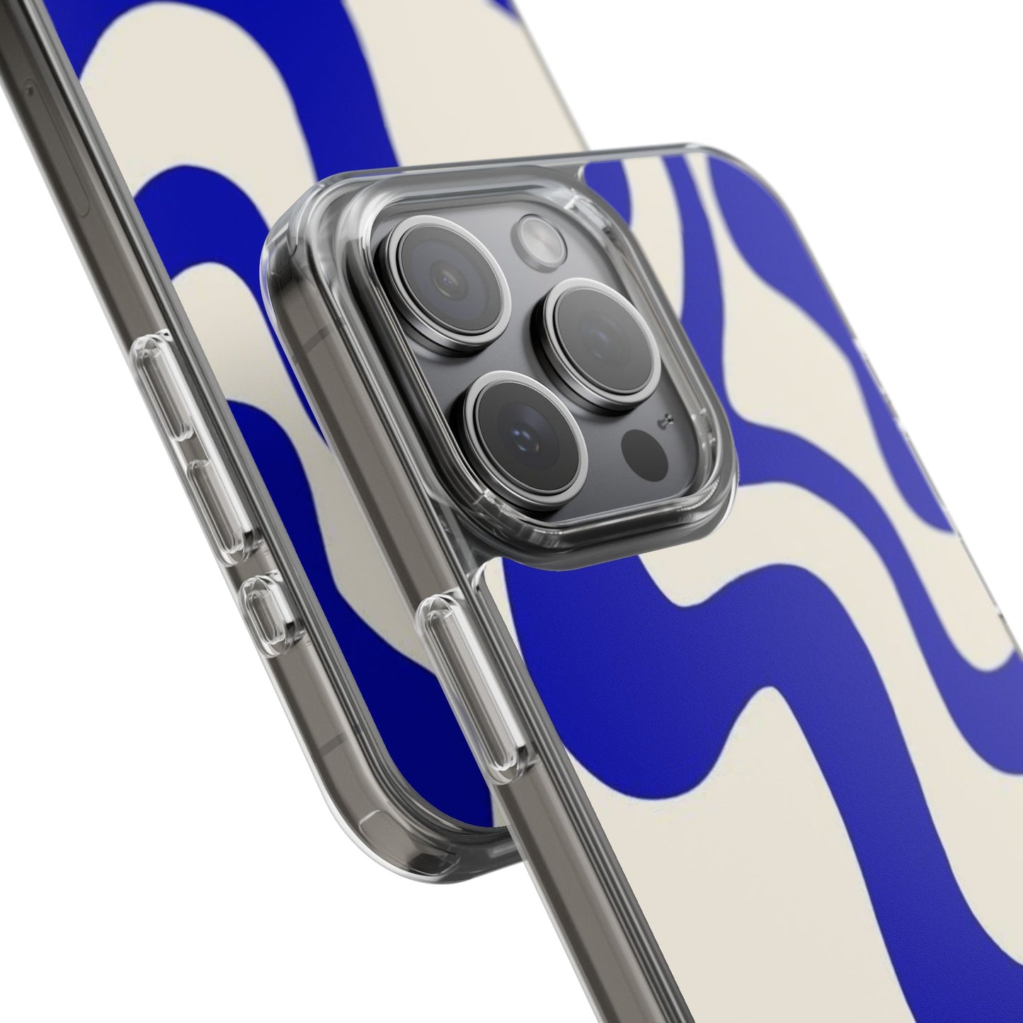 Clear Impact-Resistant Case — Blue Abstract Wavy Pattern