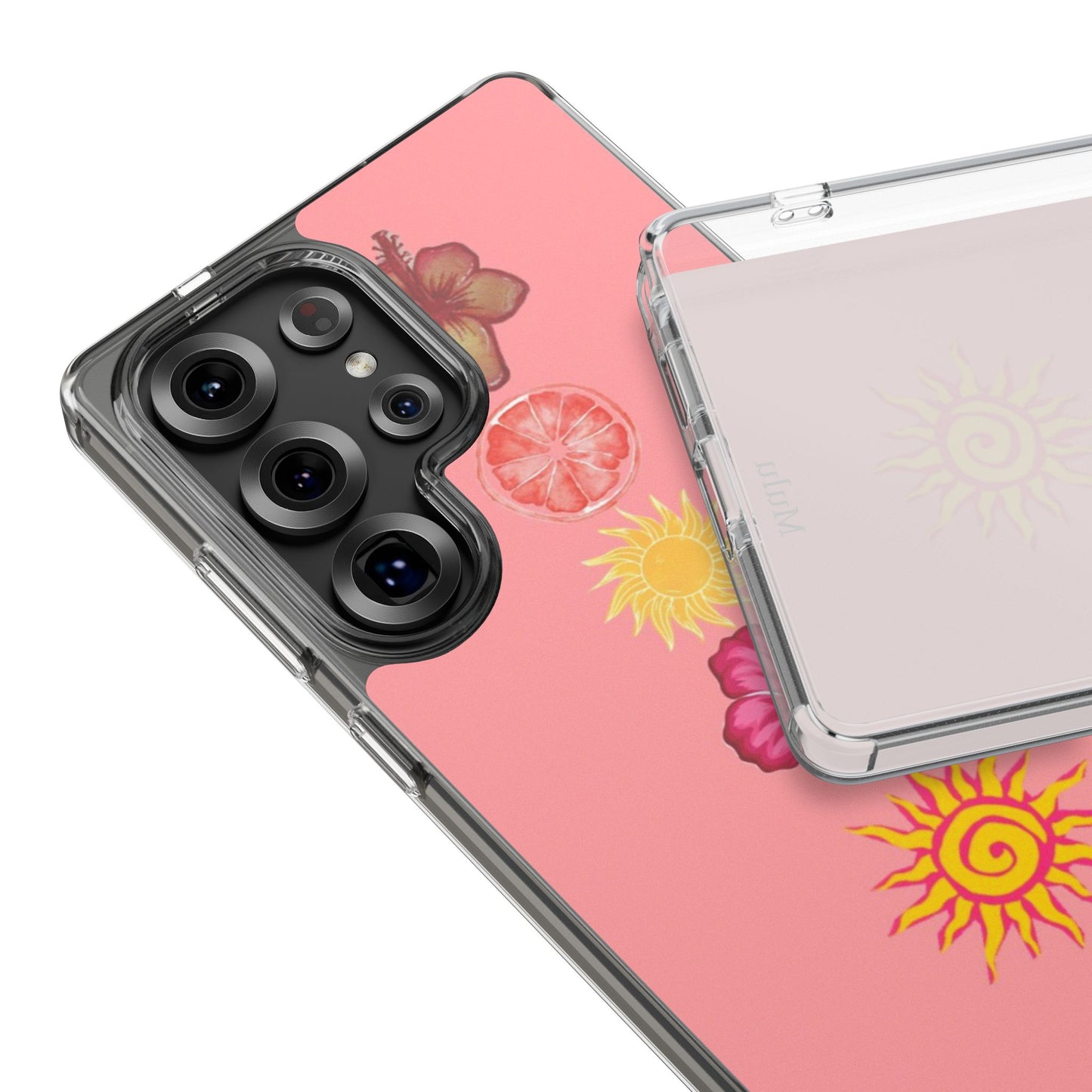 Clear Impact-Resistant Phone Case — Tropical Sun & Hibiscus Floral Design