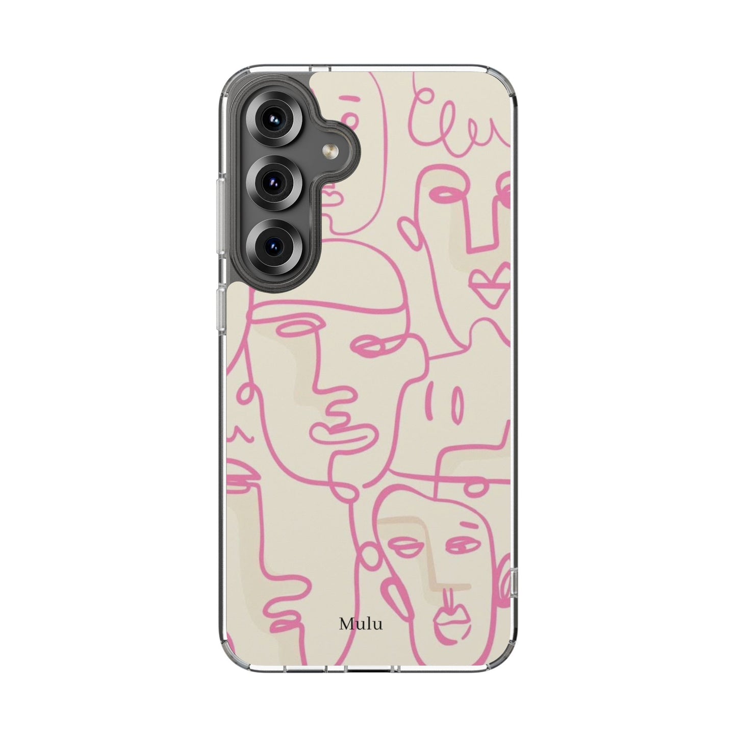 Clear Impact-Resistant Phone Case — Pink Minimalist Line Faces Design