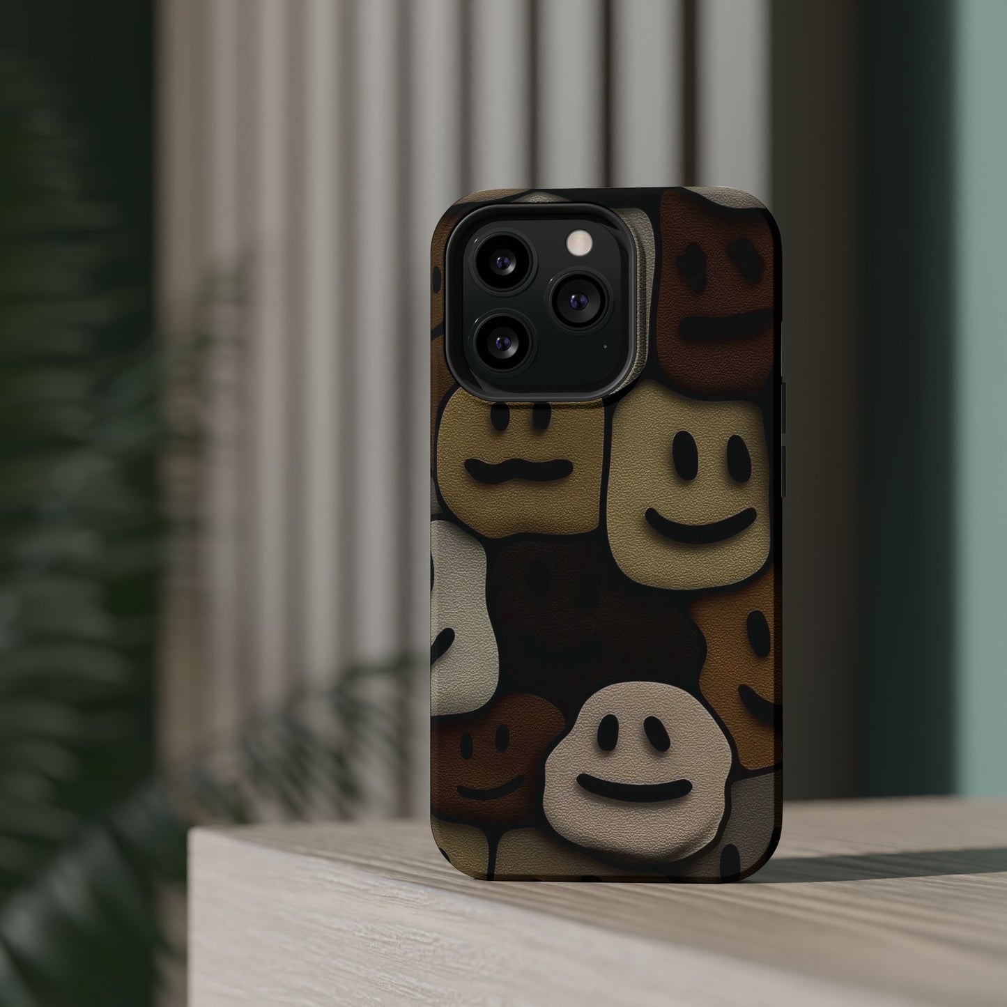 Magnetic Impact-Resistant Case — Brown Smiley Tile Phone Cover