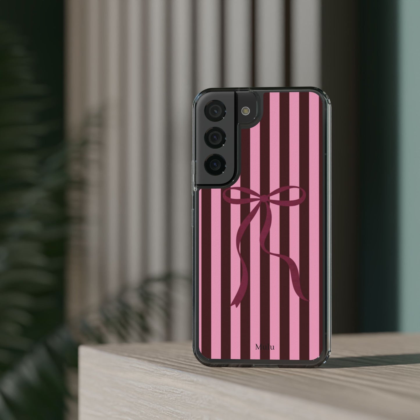 Pink Striped Ribbon Clear Impact-Resistant Phone Case