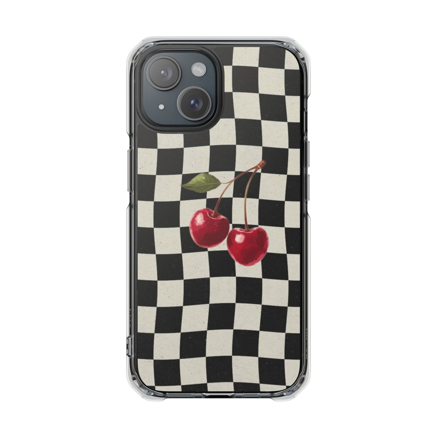 Checkered Cherry Clear Magnetic Impact Phone Case