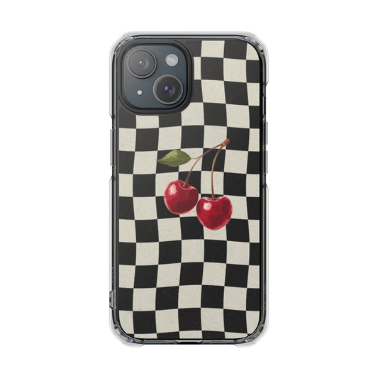 Checkered Cherry Clear Magnetic Impact Phone Case