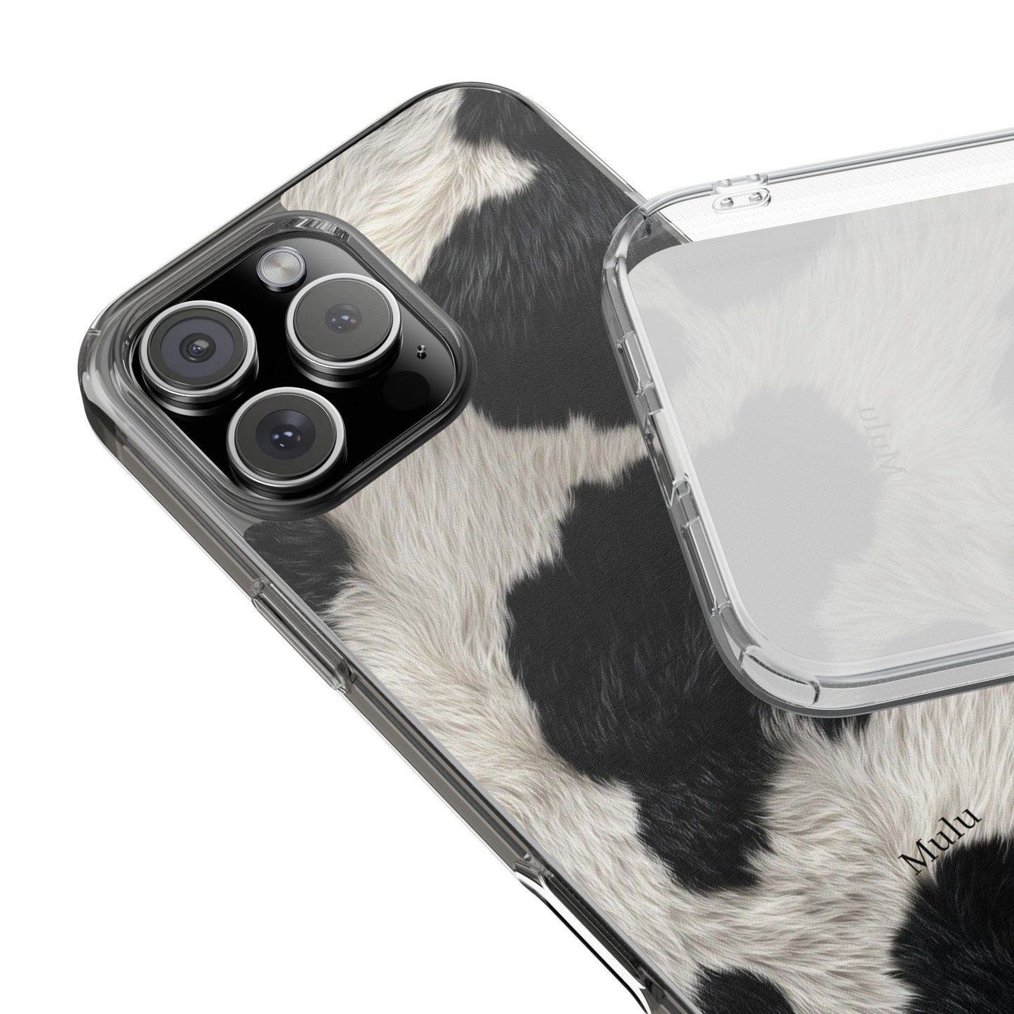 Cow Print Clear Impact Phone Case — Faux Fur Black & White Protection