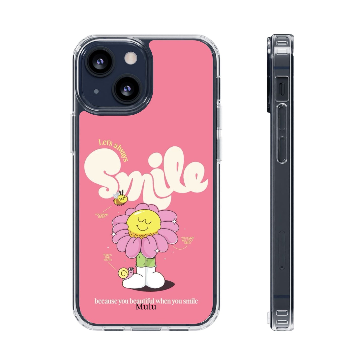 Clear Impact-Resistant Phone Case — Pink 'Smile' Flower Design