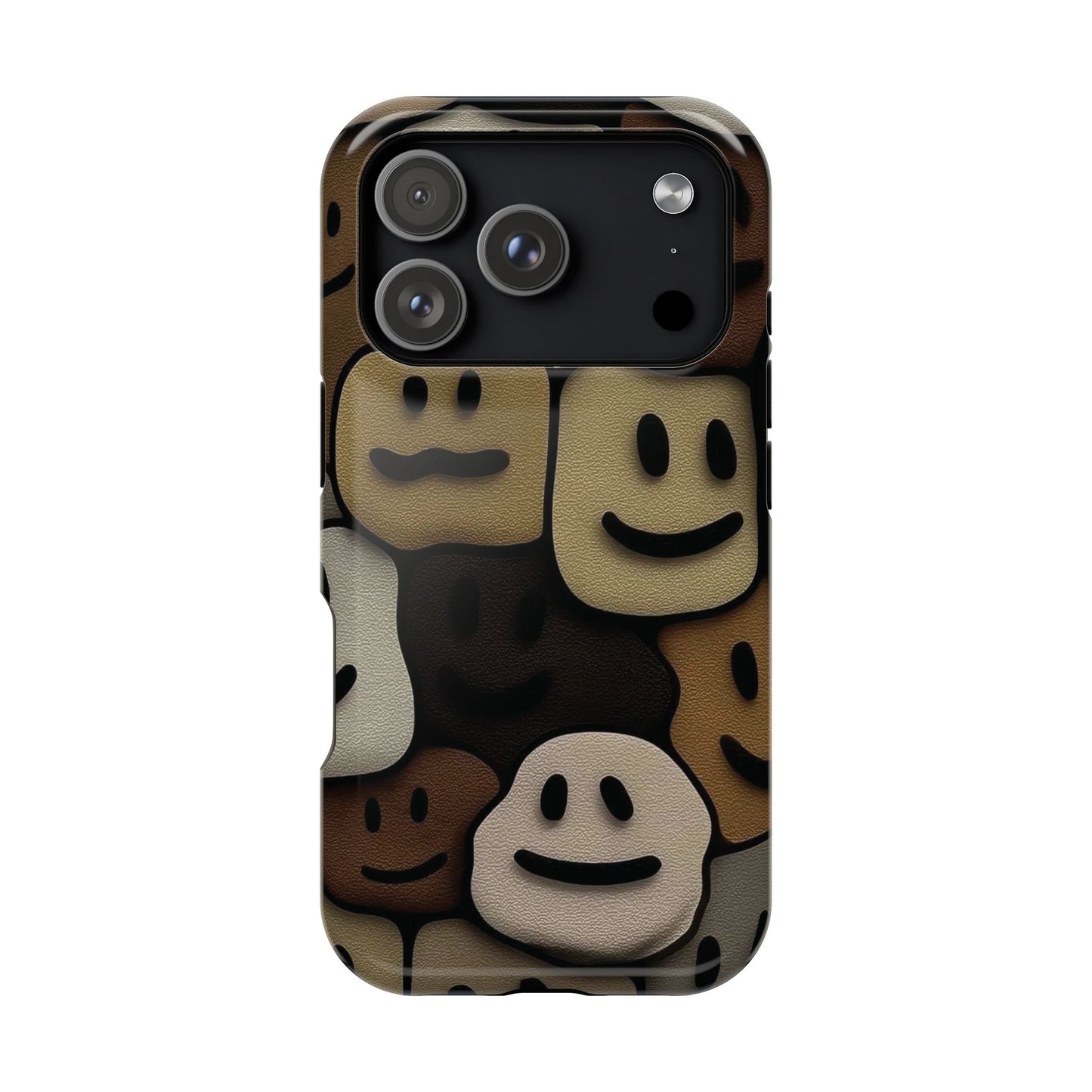Magnetic Impact-Resistant Case — Brown Smiley Tile Phone Cover