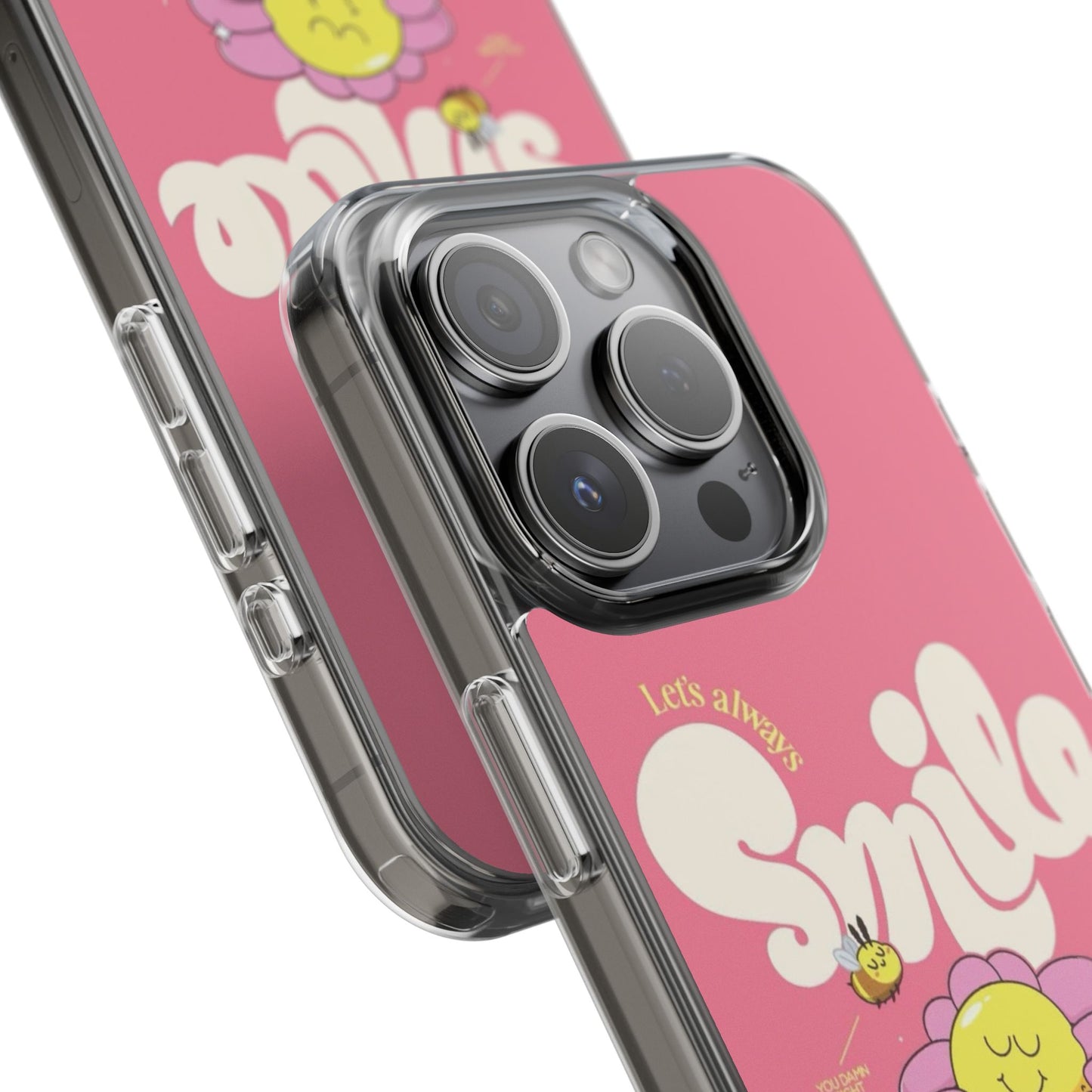 Clear Impact-Resistant Phone Case — Pink 'Smile' Flower Design