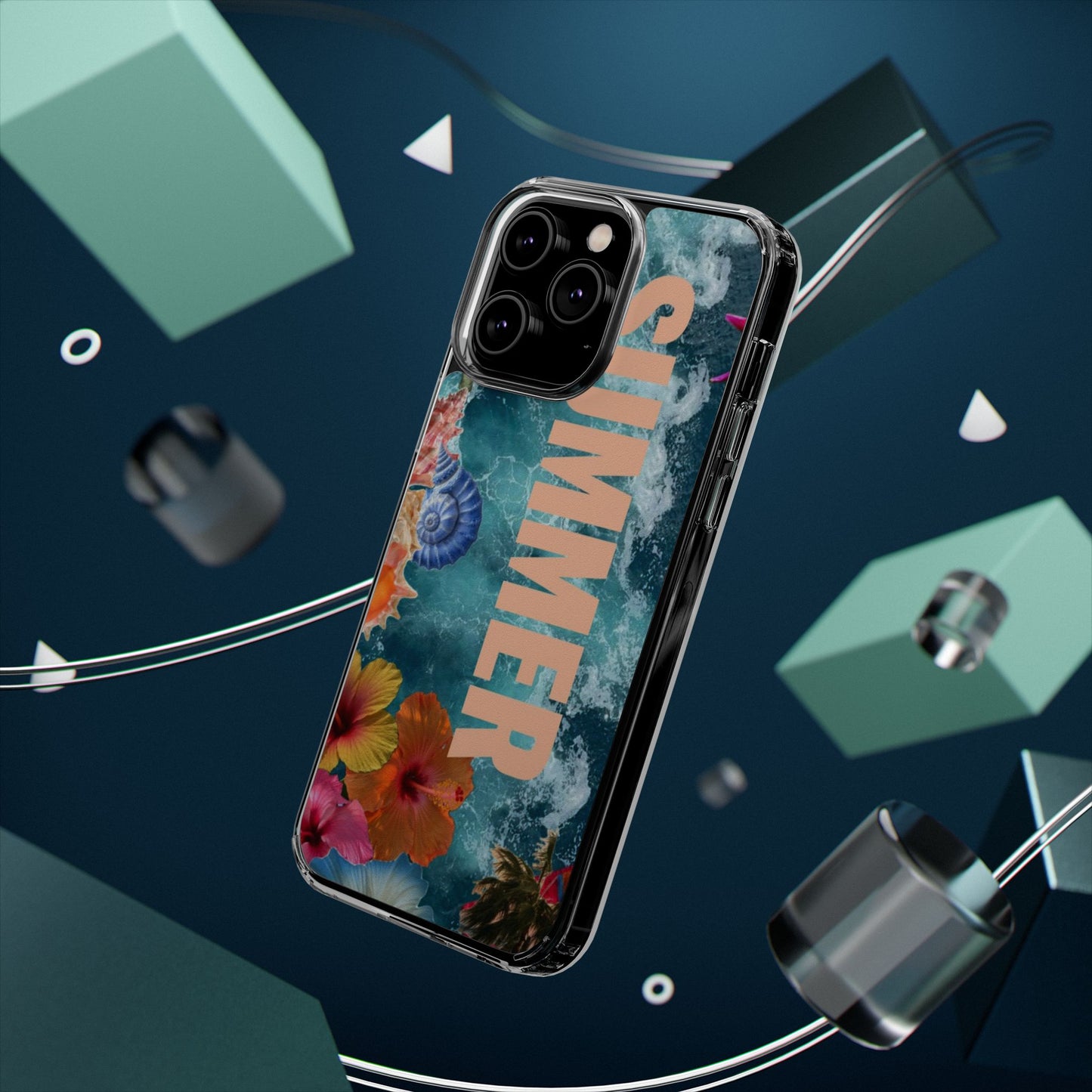 Summer Floral Clear Impact Phone Case — "SUMMER" Tropical Hibiscus Design