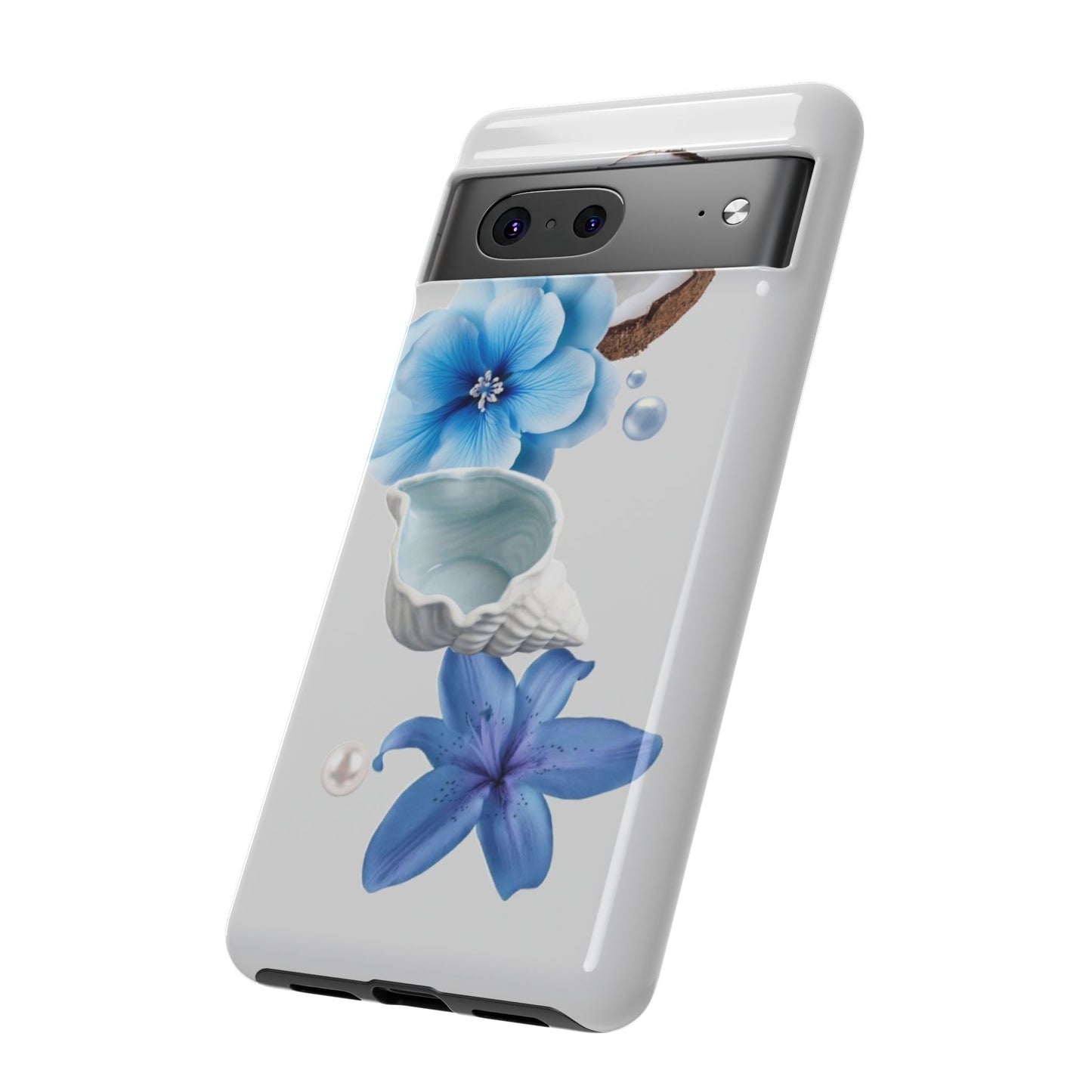 Tropical Blue Floral Phone Case — Coconut, Shell & Starfish Design