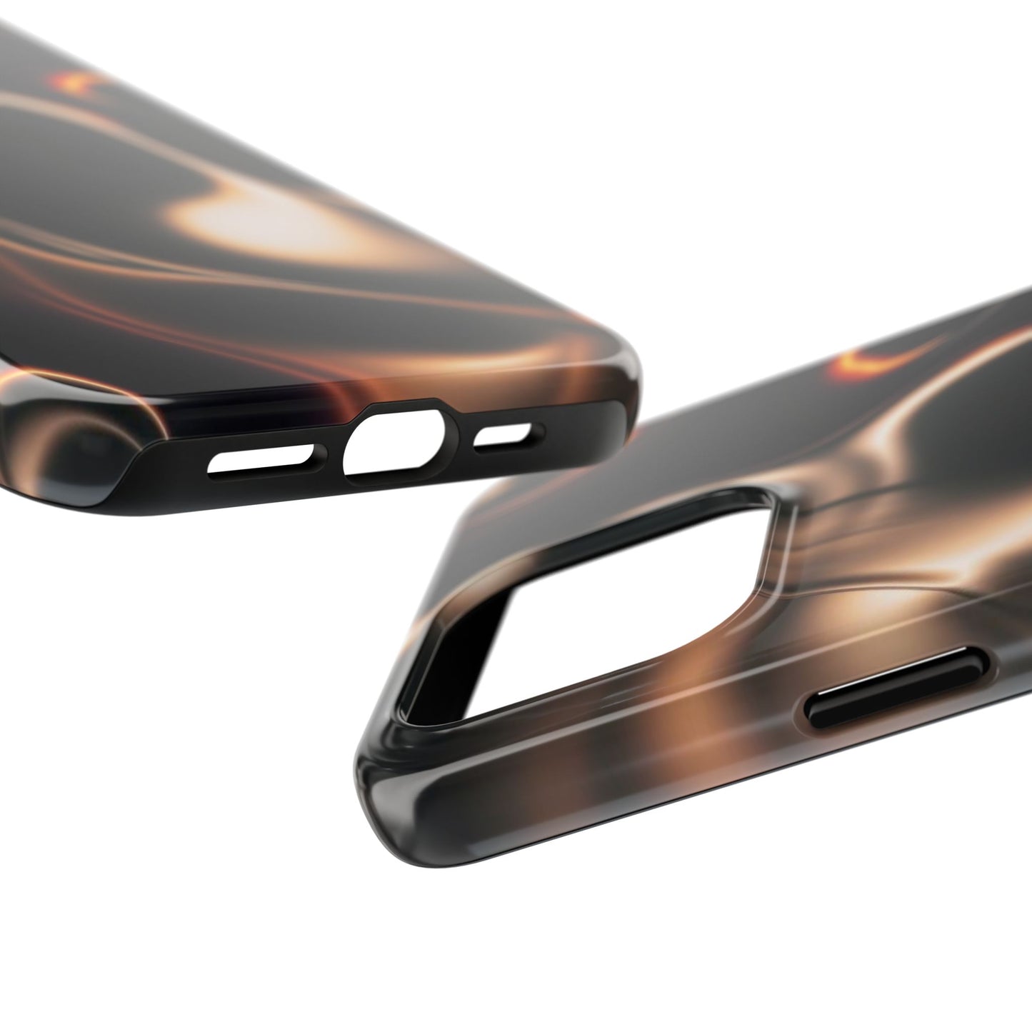 Abstract Liquid Glow Tough Phone Case — Black & Bronze Swirl Protective Cover