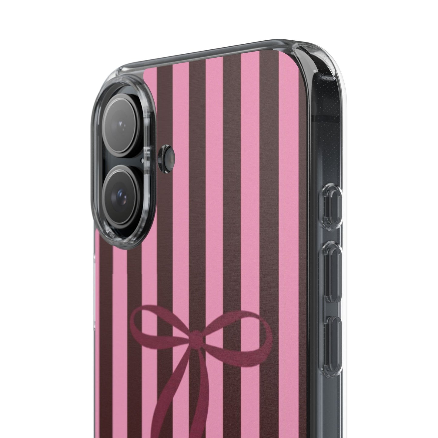 Pink Striped Ribbon Clear Impact-Resistant Phone Case