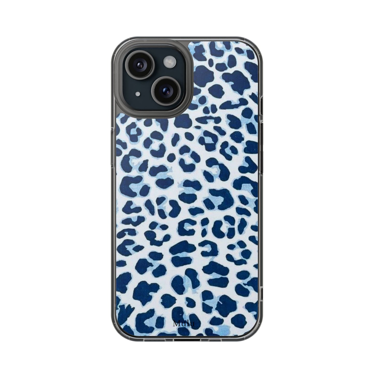 Clear Impact-Resistant Phone Case — Blue Watercolor Leopard Print