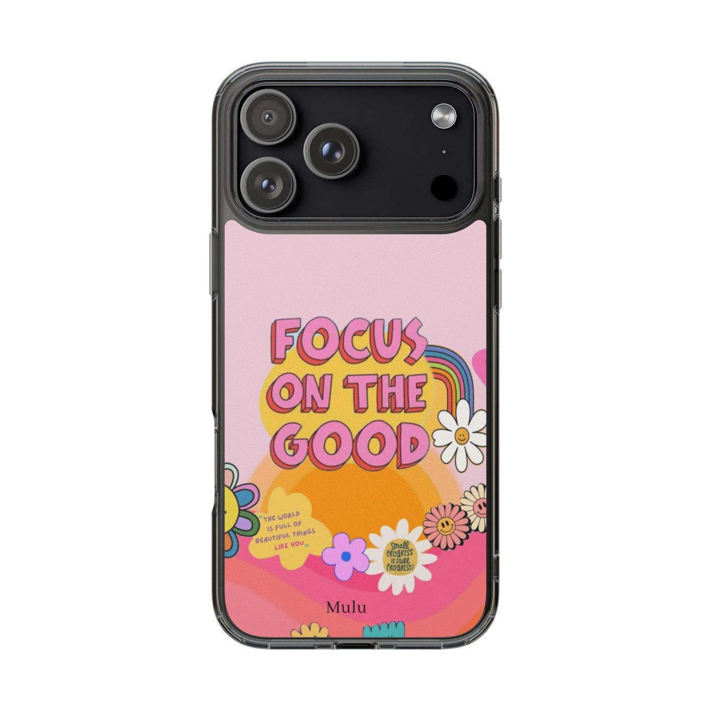 Clear Impact-Resistant Case — "Focus On The Good" Retro Floral Phone Cover