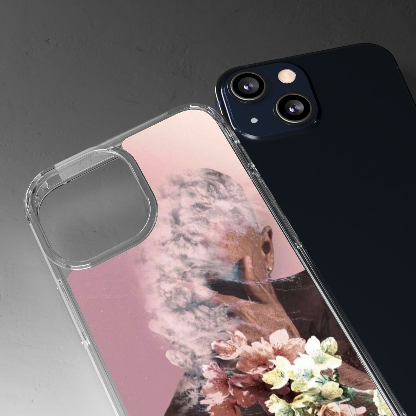 Clear Phone Case — Pink Floral Smoke Art iPhone Case