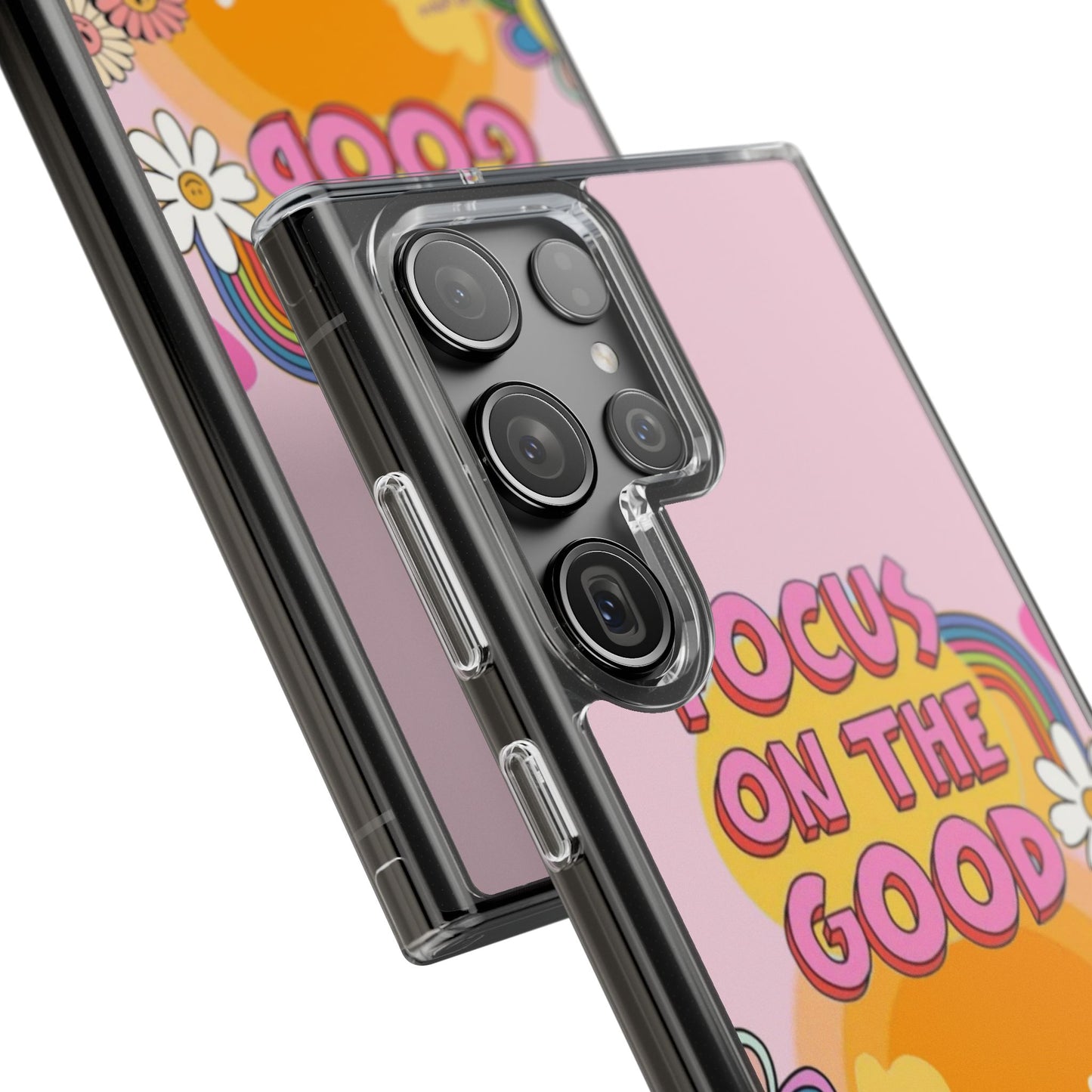 Clear Impact-Resistant Case — "Focus On The Good" Retro Floral Phone Cover
