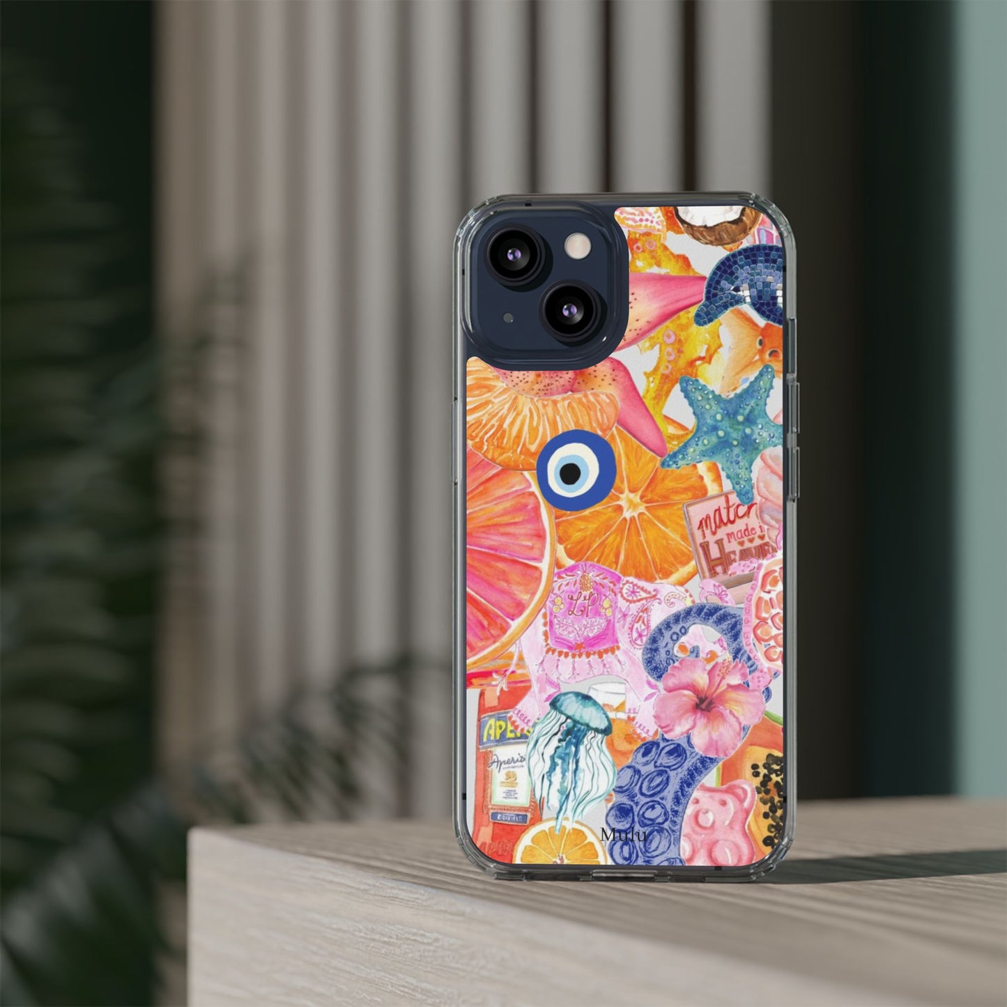 Clear Impact-Resistant Phone Case — Colorful Tropical Collage Design