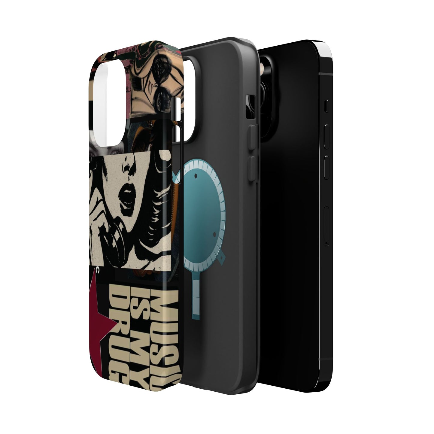 Magnetic Impact Phone Case — Retro Pop Art "Music Is My Drug" Design