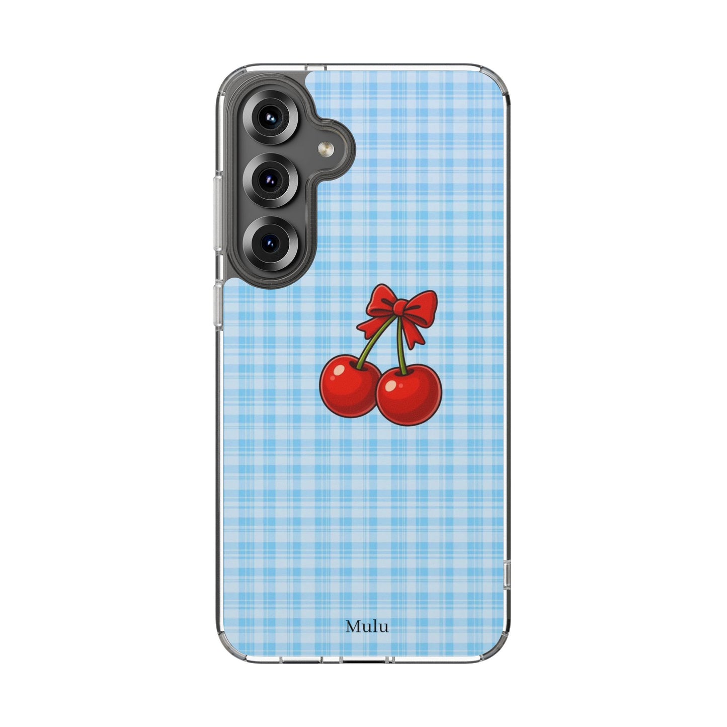 Clear Cherry Gingham Phone Case — Impact-Resistant Clear Case with Red Cherry Design