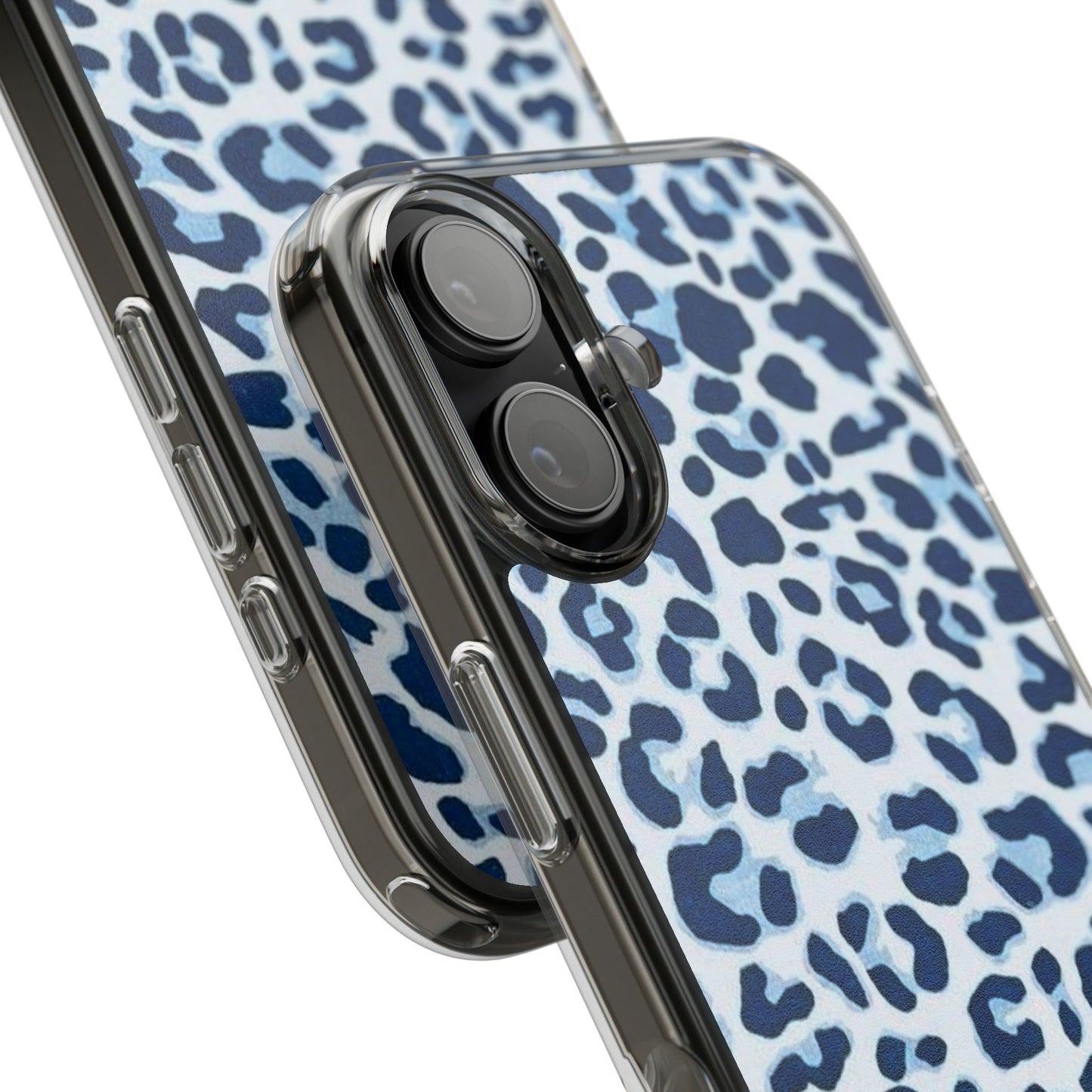 Clear Impact-Resistant Phone Case — Blue Watercolor Leopard Print