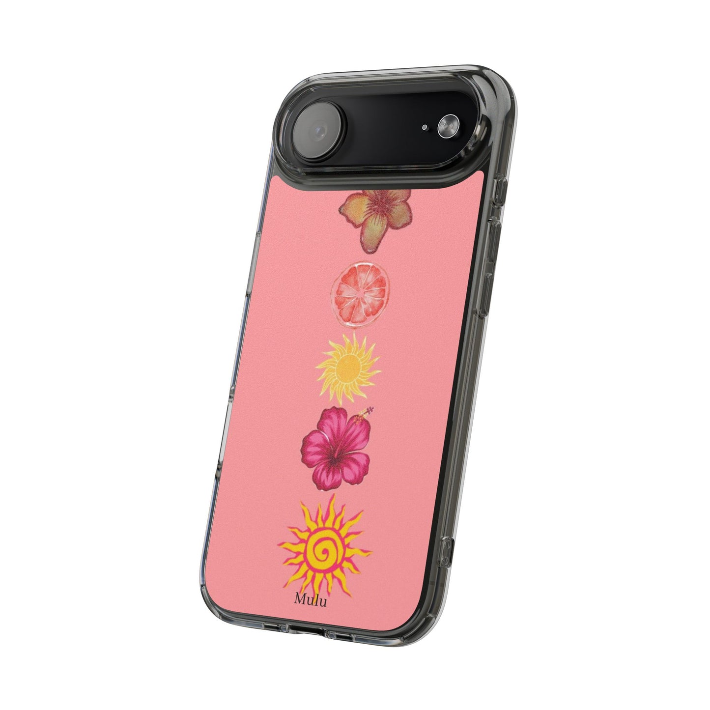 Clear Impact-Resistant Phone Case — Tropical Sun & Hibiscus Floral Design