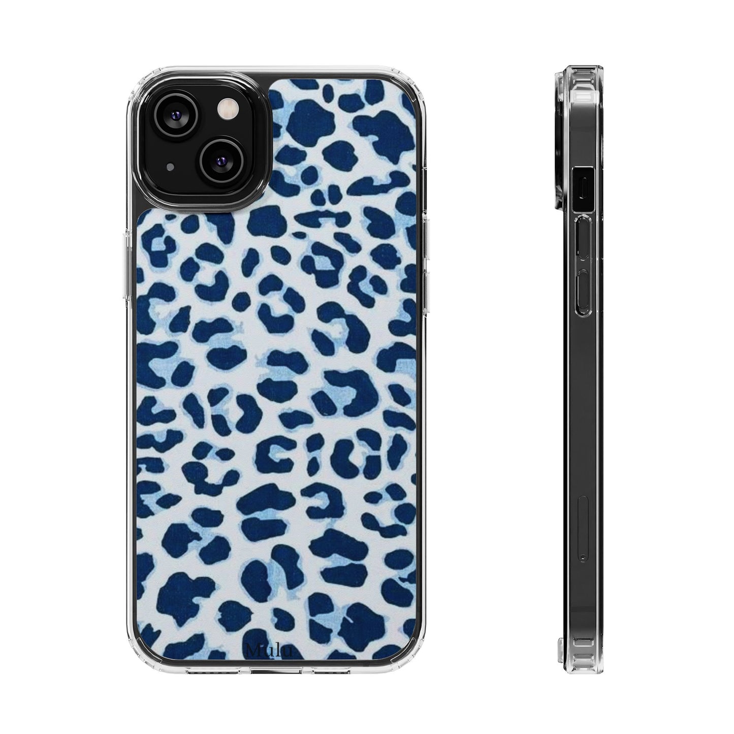 Clear Impact-Resistant Phone Case — Blue Watercolor Leopard Print