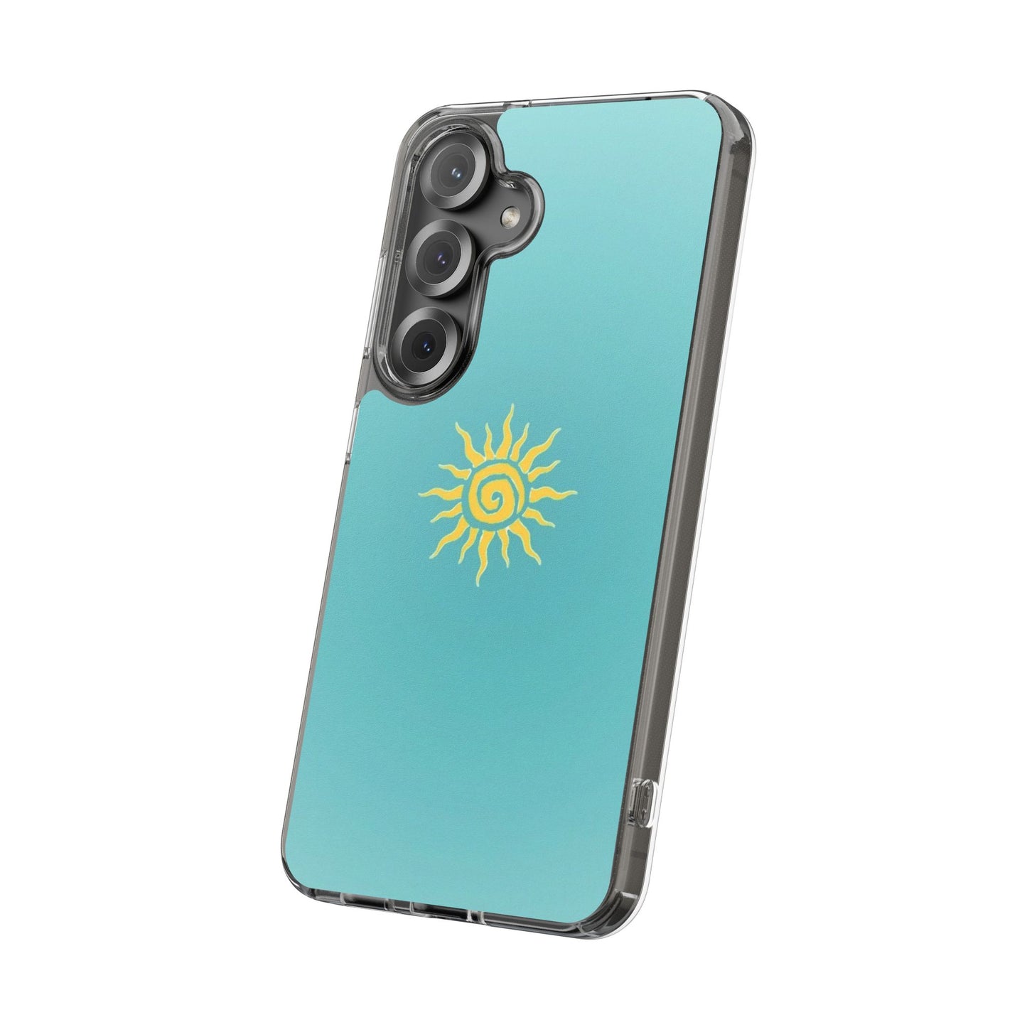 Clear Impact-Resistant Phone Case — Yellow Sun on Teal Gradient