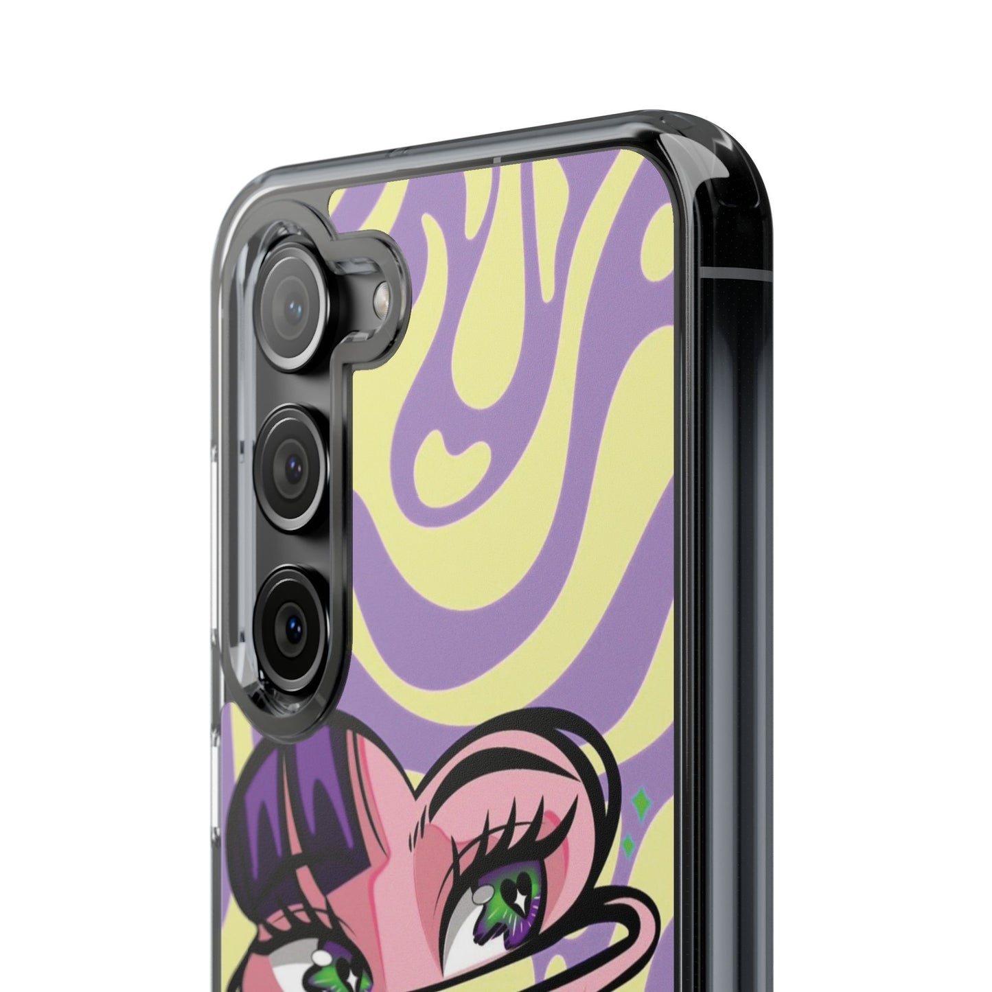 Clear Impact-Resistant Case — Retro Psychedelic Heart Face Design