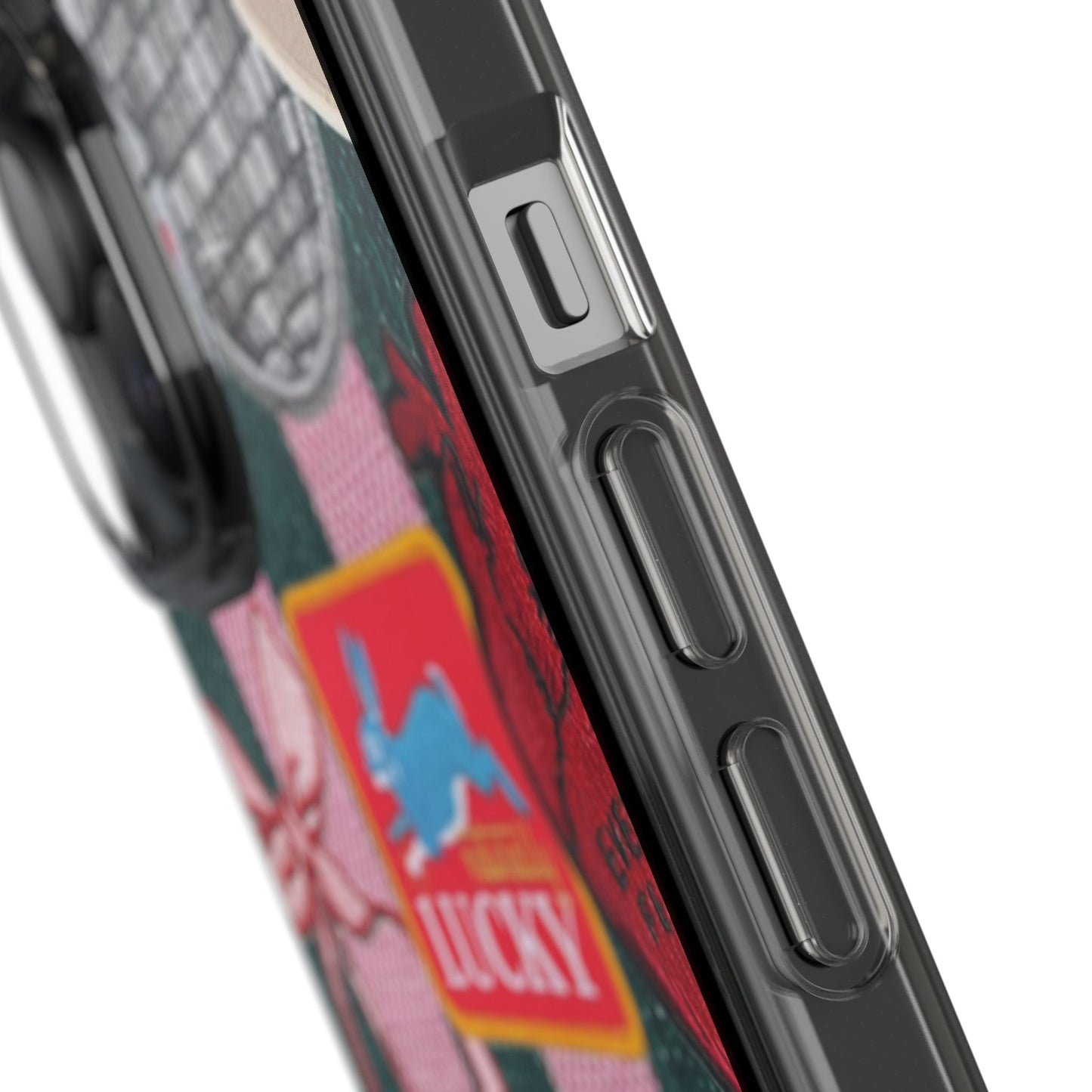 Clear Impact-Resistant Phone Case — Retro Patchwork Stickers (Lucky, Cherries, Silly Goose)