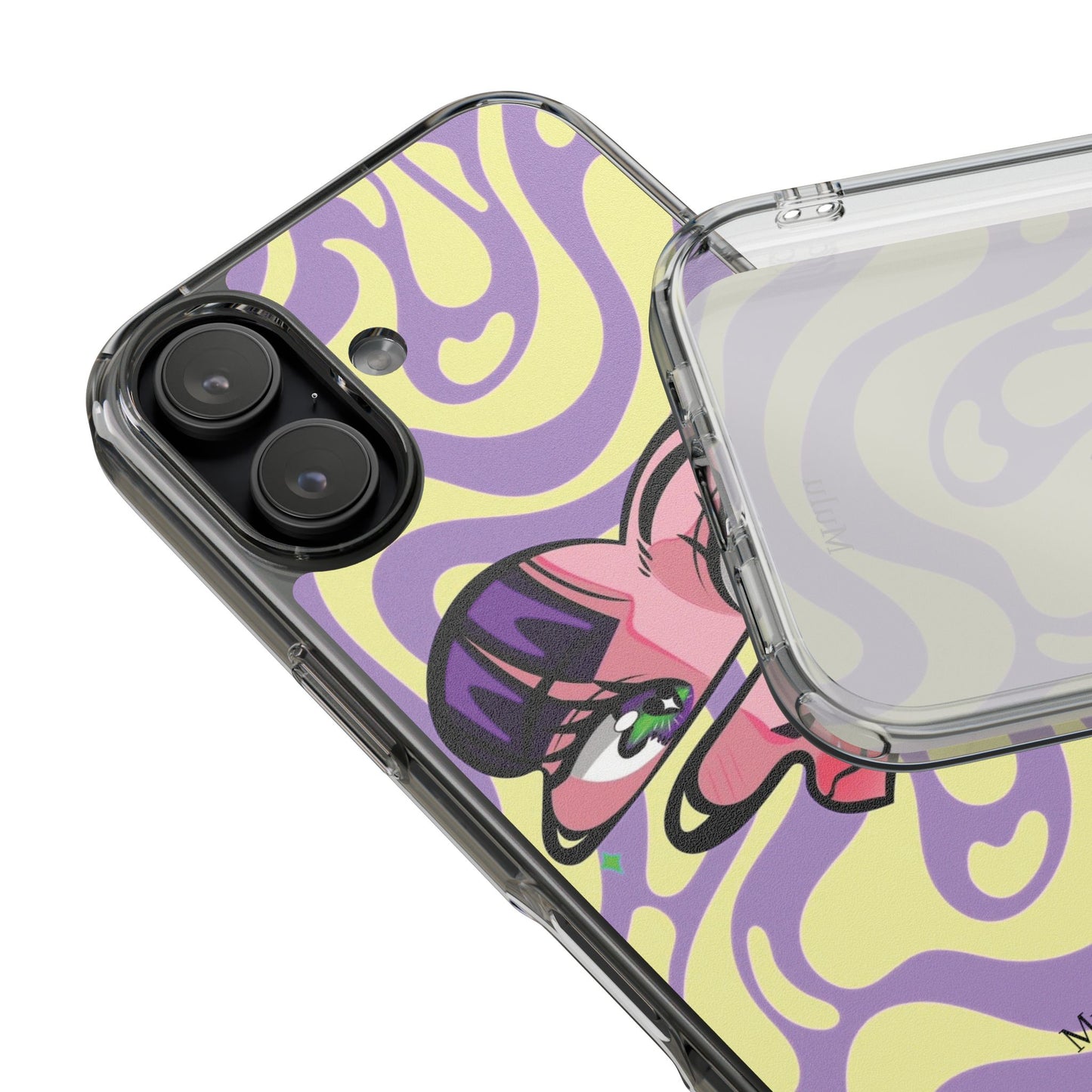 Clear Impact-Resistant Case — Retro Psychedelic Heart Face Design