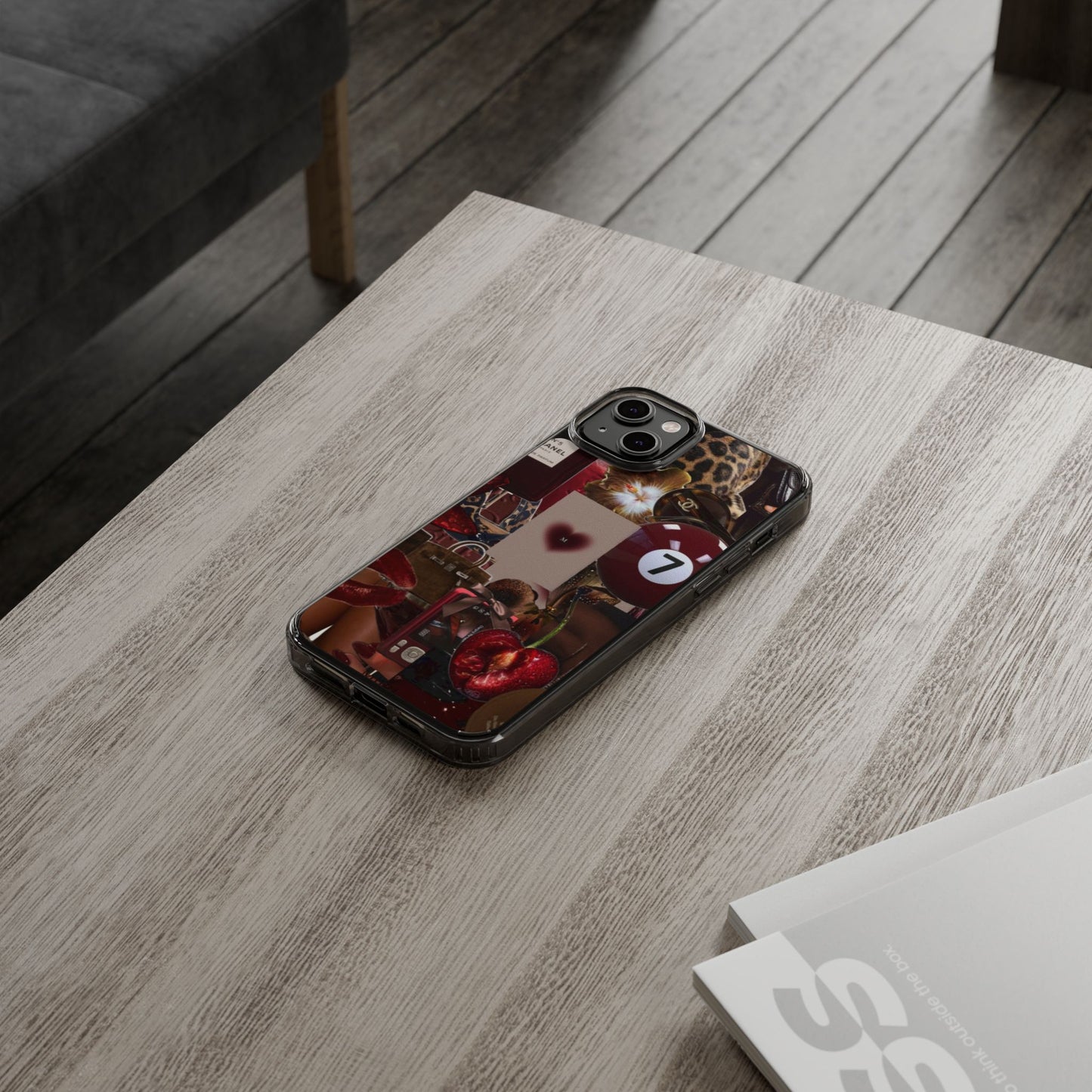 Clear Impact-Resistant Phone Case — Retro Cherry Collage Design