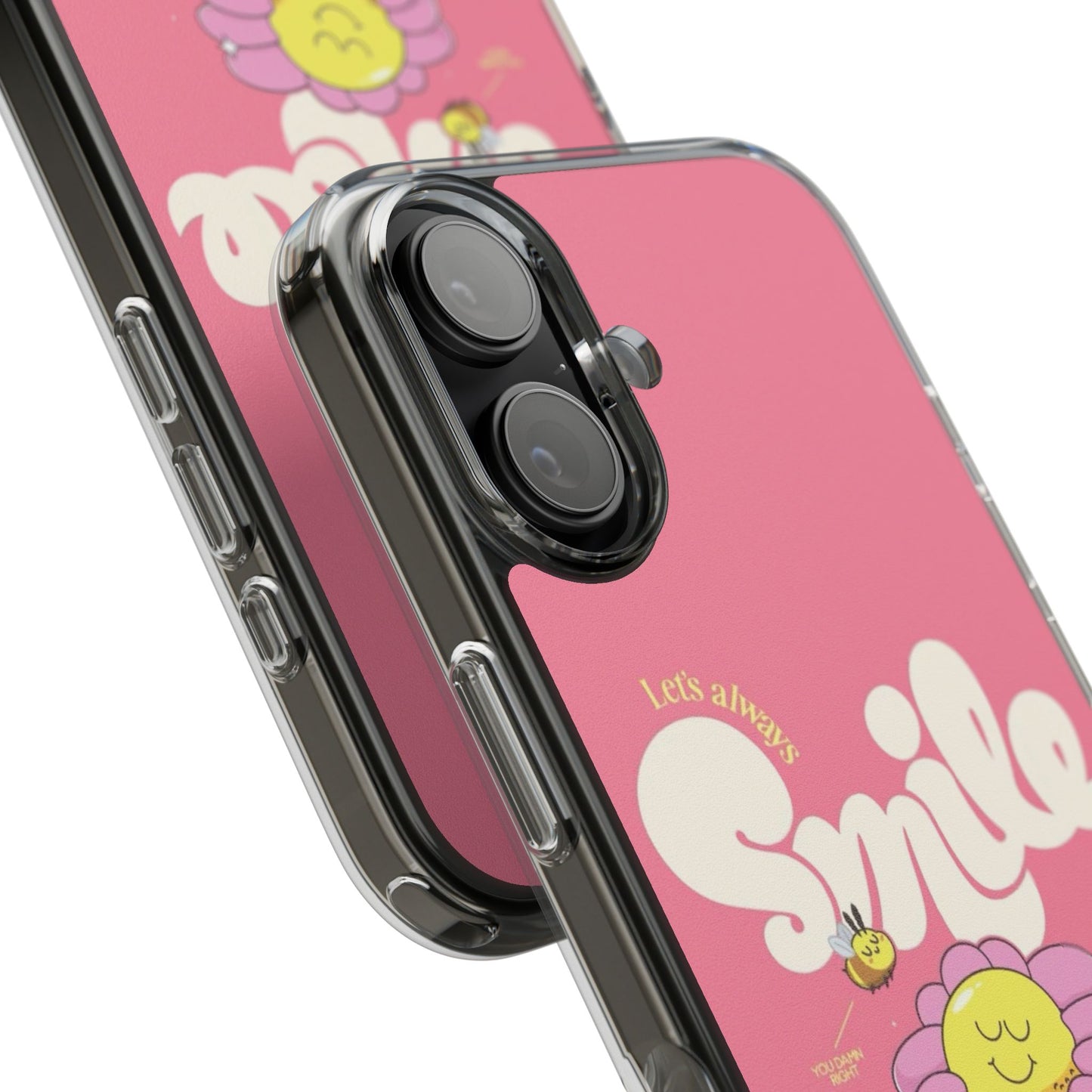 Clear Impact-Resistant Phone Case — Pink 'Smile' Flower Design