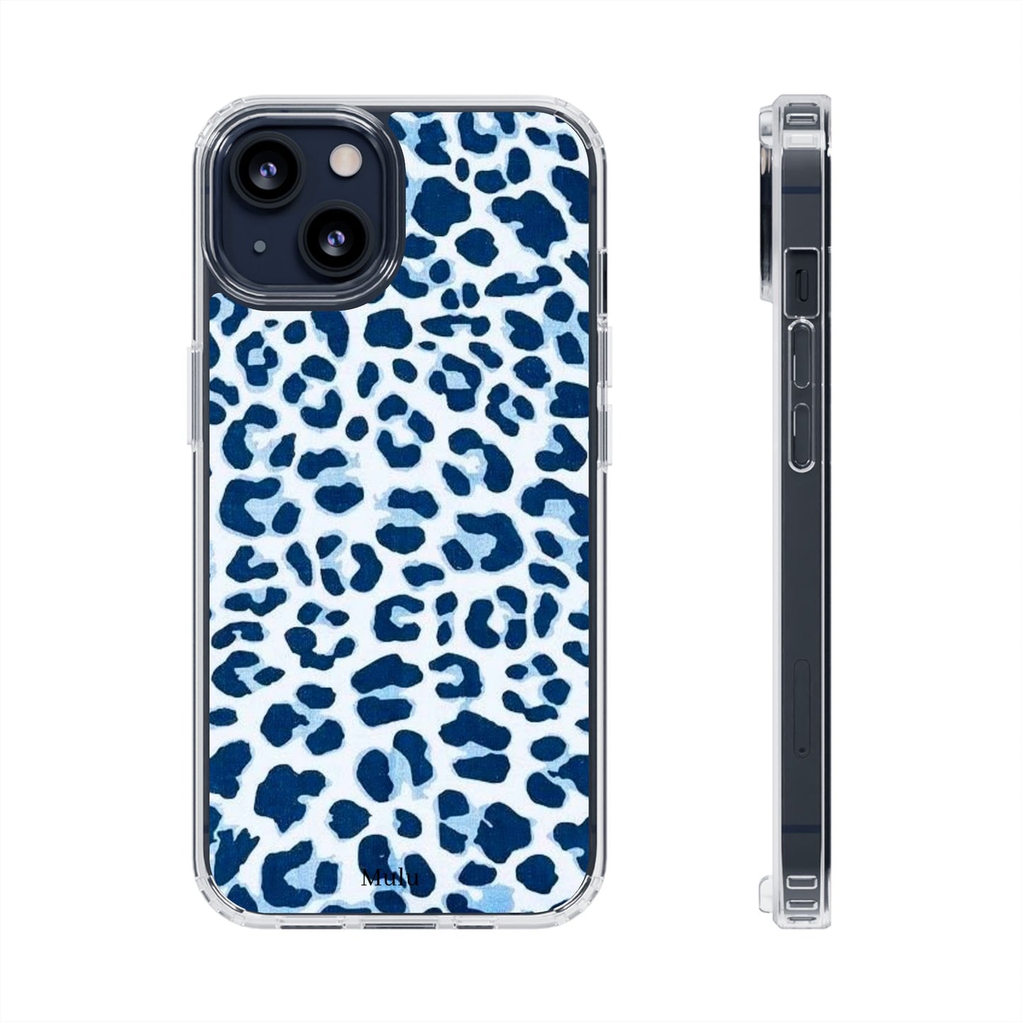 Clear Impact-Resistant Phone Case — Blue Watercolor Leopard Print