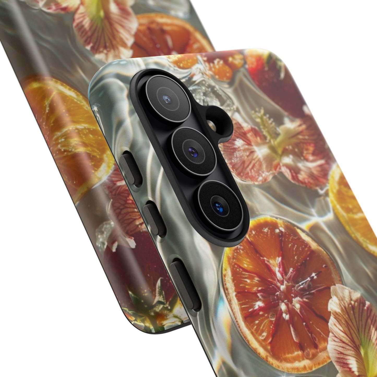 Citrus & Hibiscus Protective Phone Case – Summer Fruit Water Print Tough Case
