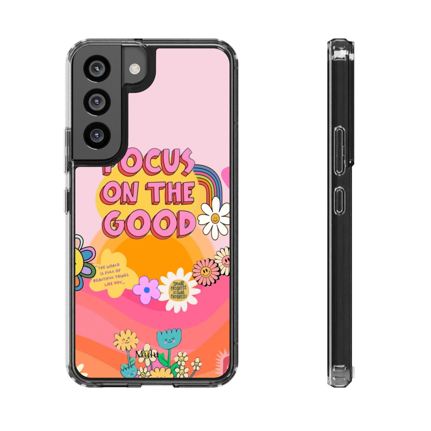 Clear Impact-Resistant Case — "Focus On The Good" Retro Floral Phone Cover