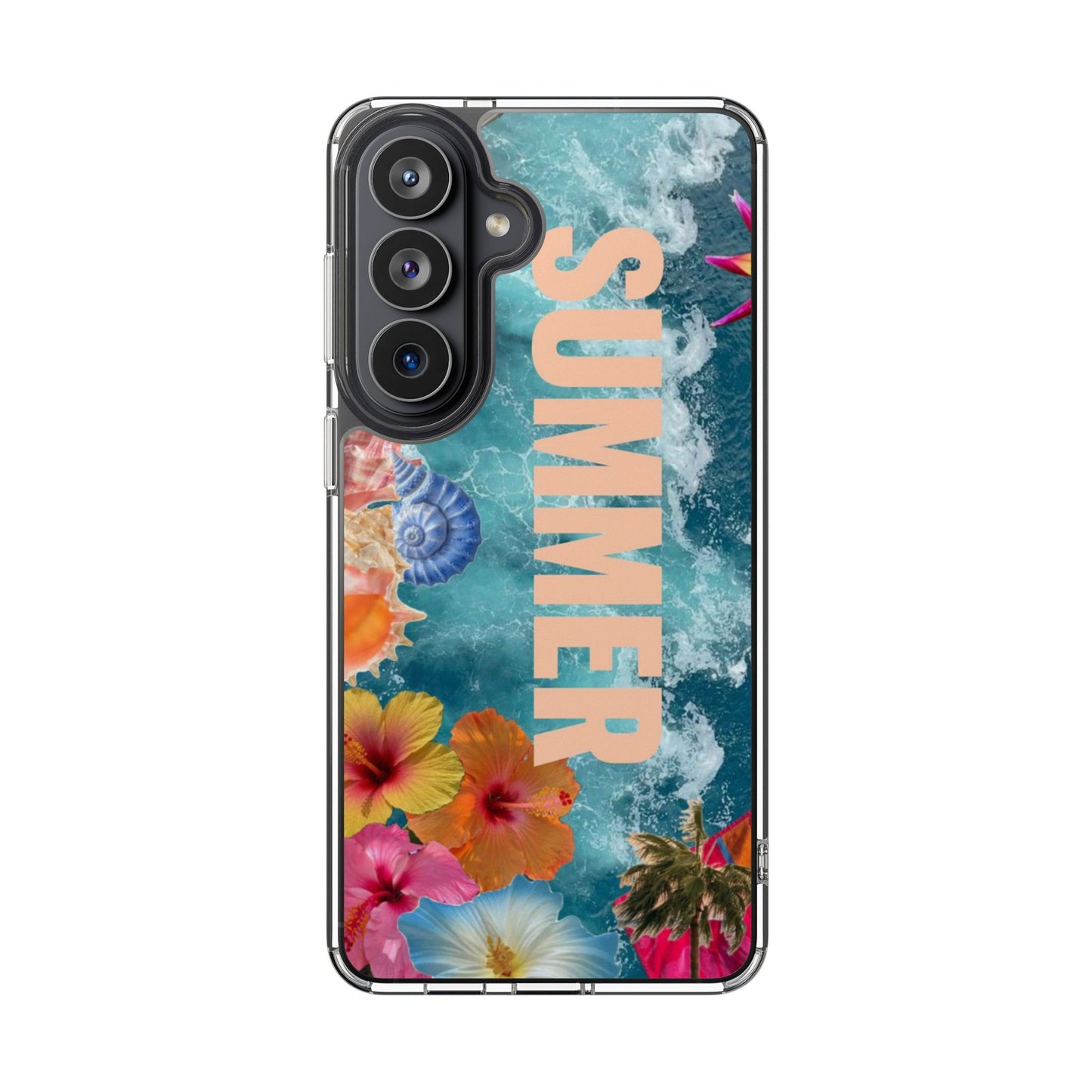 Summer Floral Clear Impact Phone Case — "SUMMER" Tropical Hibiscus Design