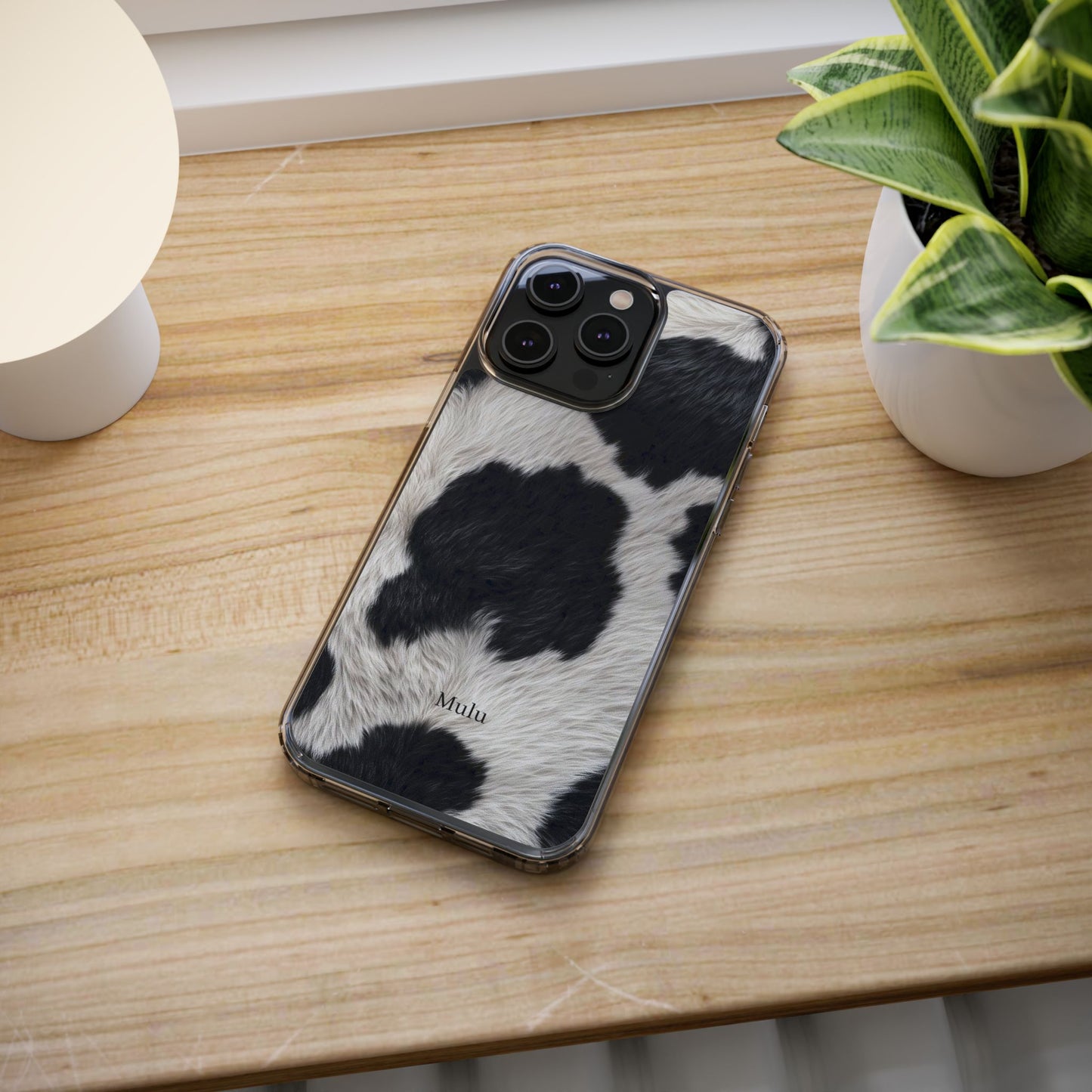 Cow Print Clear Impact Phone Case — Faux Fur Black & White Protection