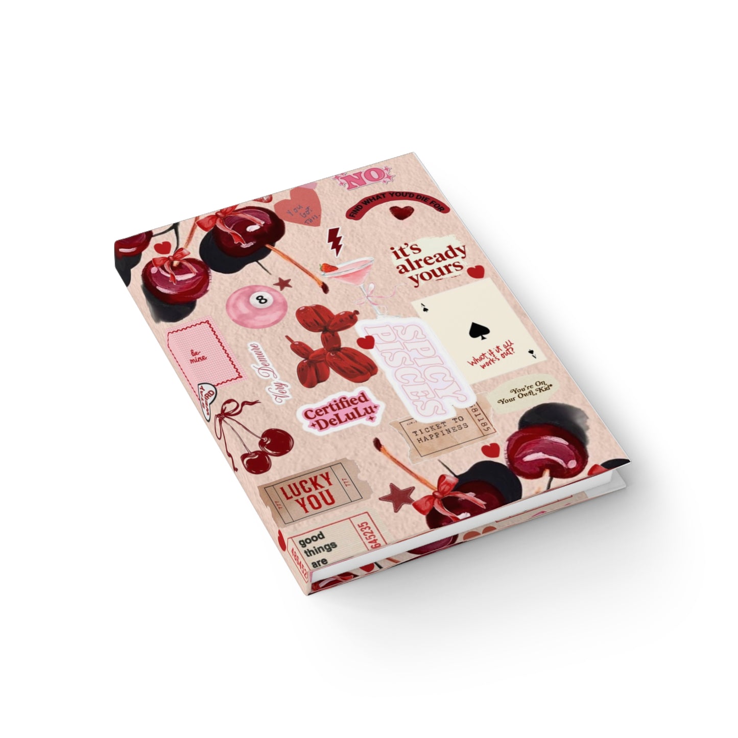 Cherry Collage Ruled Journal — Vintage Sticker Pattern, "it's already yours"