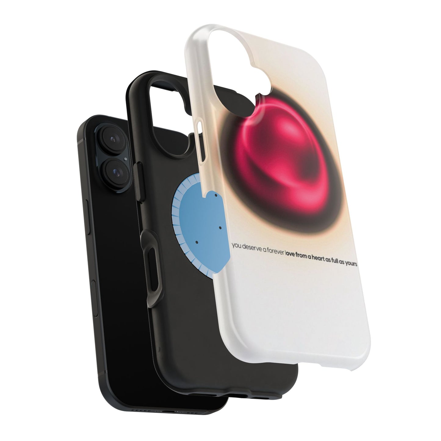 Protective Phone Case — Red Pearl Heart Design with 'You deserve a forever love' Text