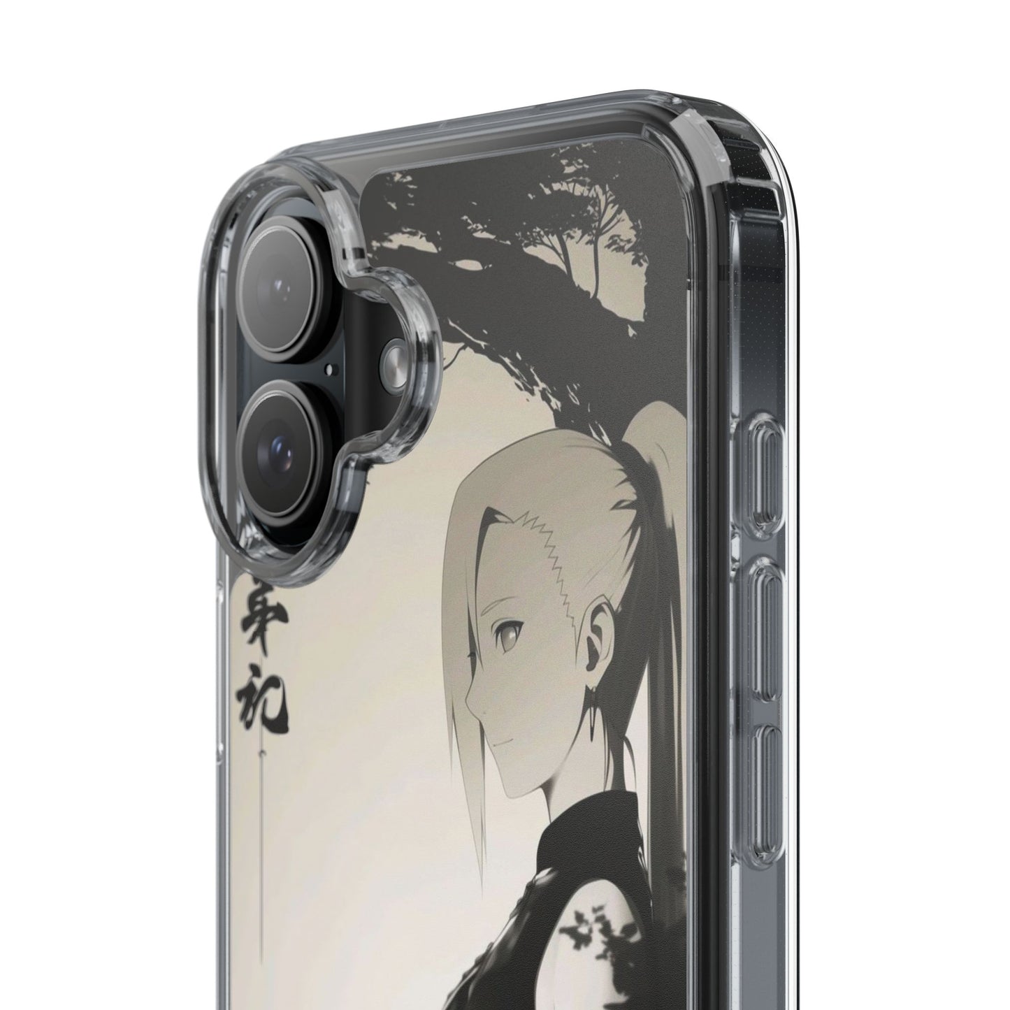 Anime Samurai Clear Phone Case — Monochrome Sumi-E Style